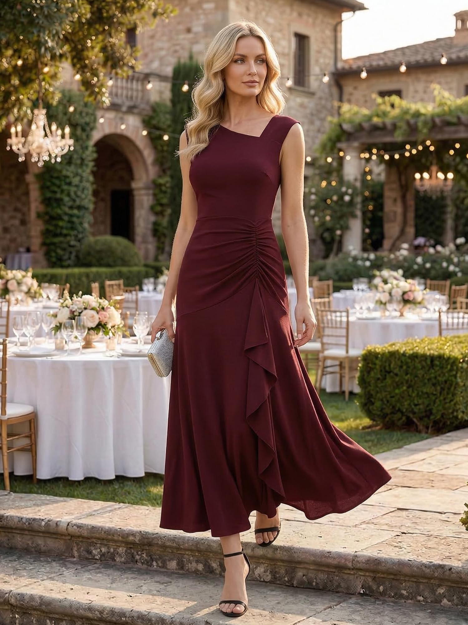Ever-Pretty Vestido de Noche Chic Cuello Asimétrico Sin Mangas Punto Maxi Vestido de Sirena EE02673