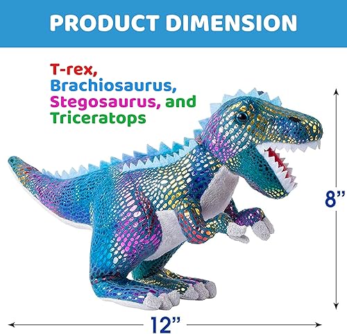 Miniatura 5 de BUILD ME Juego de 4 dinosaurios de peluche de dinosaurio suave, juego de dinosaurios de peluche de 12 pulgadas, incluye braquiosaurio T-Rex
