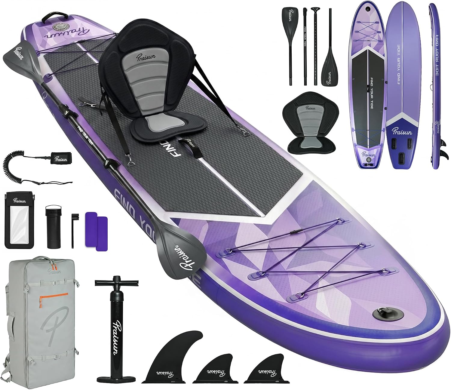 PRAISUN 12’ x 35” Inflatable Paddle Board, 450lbs Extra Wide Stand Up Paddleboard for Youth/Adults of All Skill Levels, Stable SUP with Seat & Full Kit, for Fishing, Yoga, Lake & Ocean