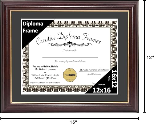 Vista 10 de Creative Picture Frames Marco de diploma de borde dorado caoba de 12 x 16 pulgadas con vidrio negro y colgadores de pared instalados, marco