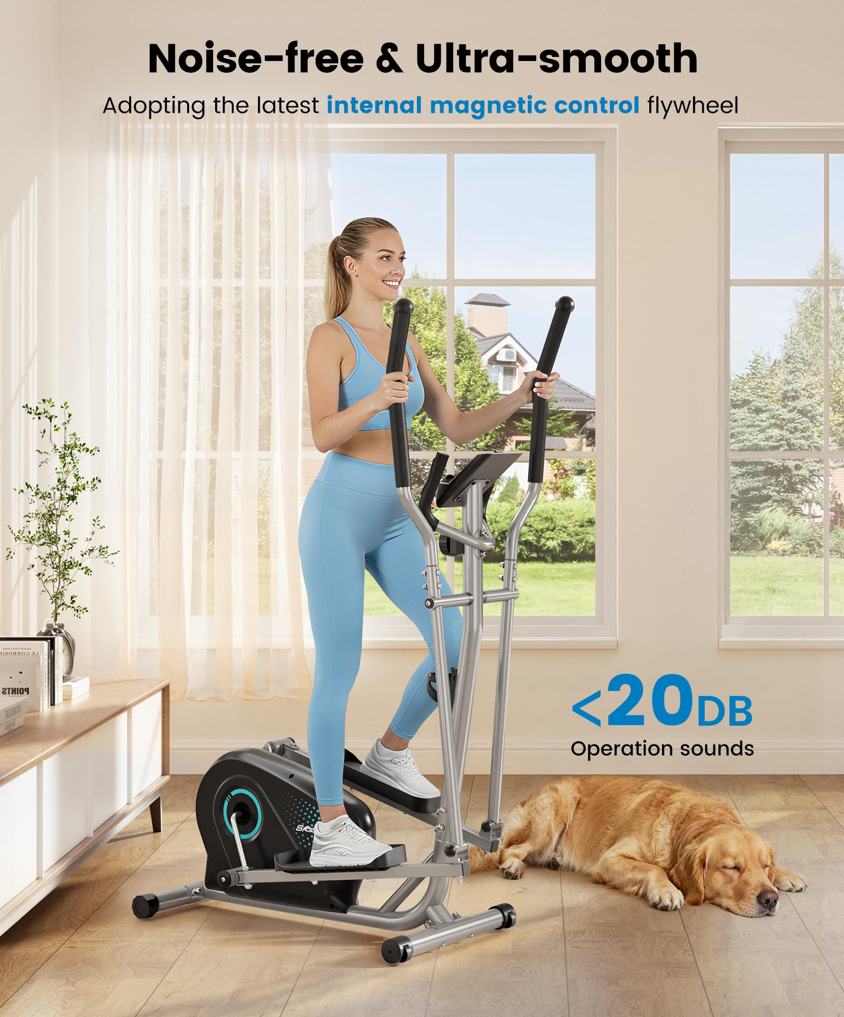 YOLEO Vélo Elliptique Maison Silencieux, 16 Niveaux de Résistance Réglables, Volant d’Inertie 6 kg, Capteur de Pouls & Écran LCD, Appareil de Fitness Cardio Complet