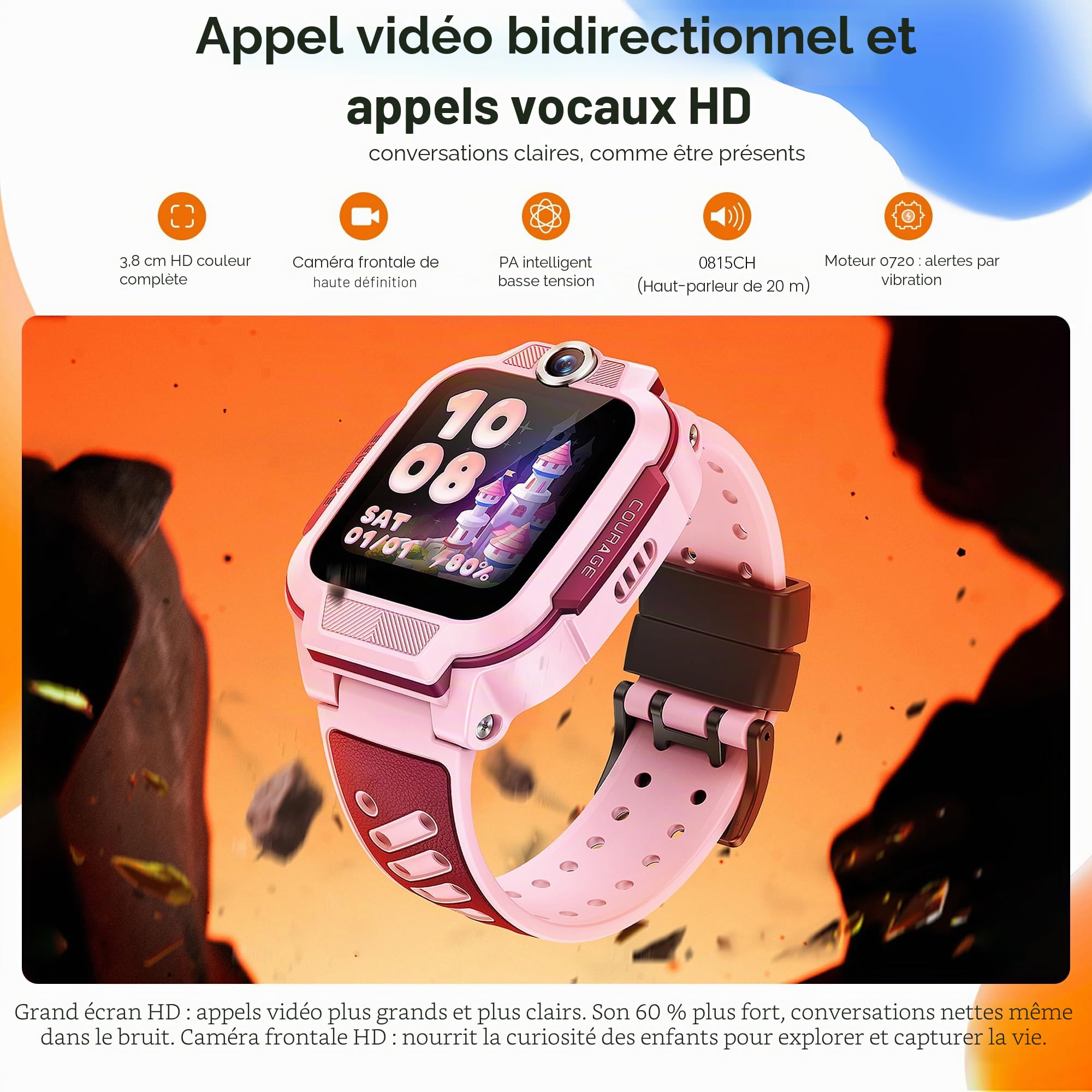 imoo Z3 Montre Intelligente pour Enfants, Kids Smartwatch avec GPS Mondial, SOS, contrôle Parental, IP68, Mode école, appels vidéo HD, Voix, Chat, écran 1,5 Pouces, 8 Go, Vibration, SIM (Rose)