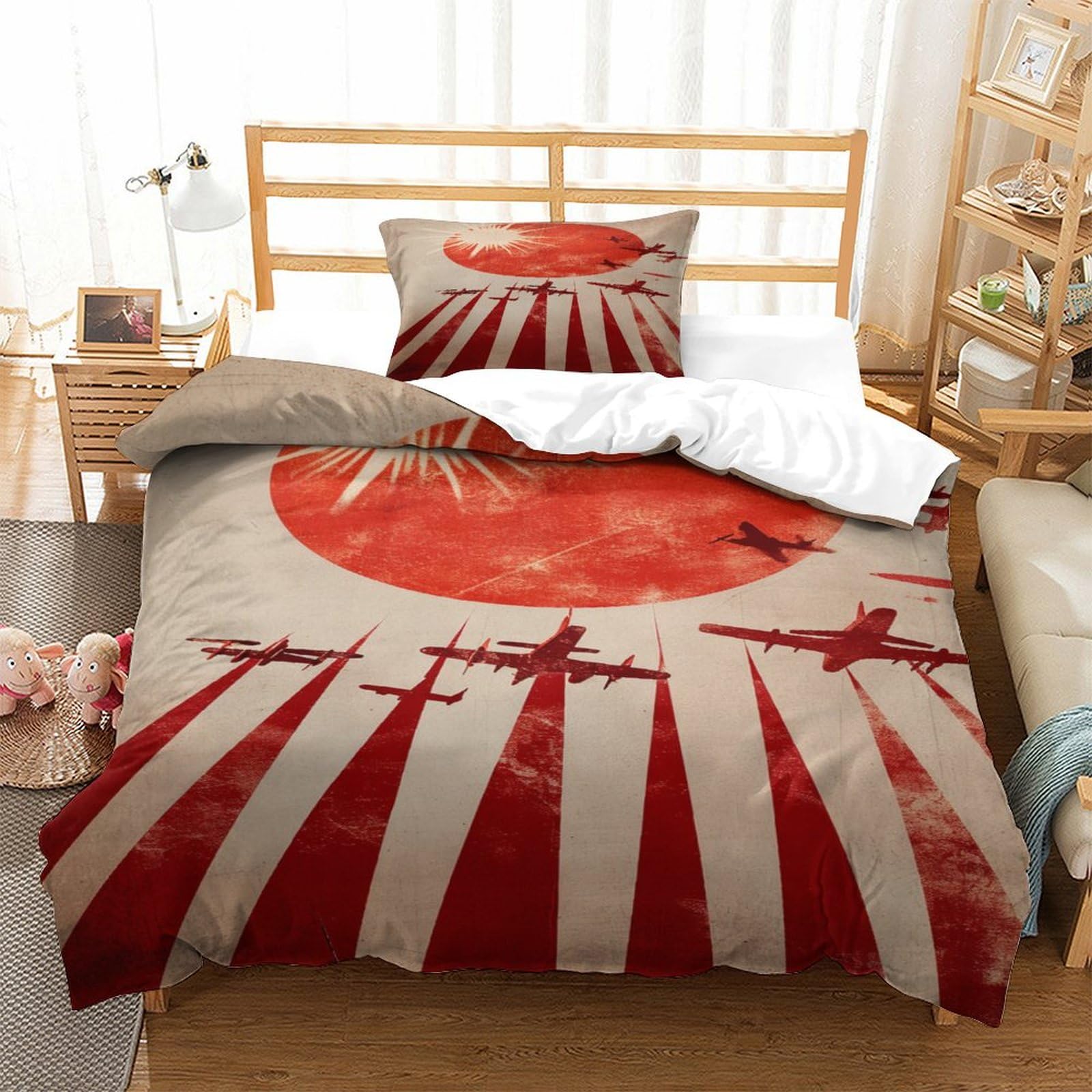 P1s9u7w5y Aircraft 3D Printed Airplane Sunrise Duvet Cover Set 3Pcs Microfiber Modern Bedding Set Single（135X200cm）