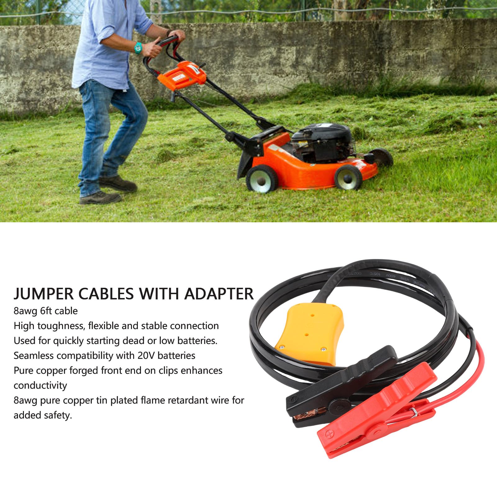 Qqmora Cables de Puente con Adaptador, Abrazaderas de Cable de Arranque de Batería de 8 AWG de 6 Pies para Baterías de 20 V, Automóviles, Camiones, SUV, Motocicletas, Alambre Reta