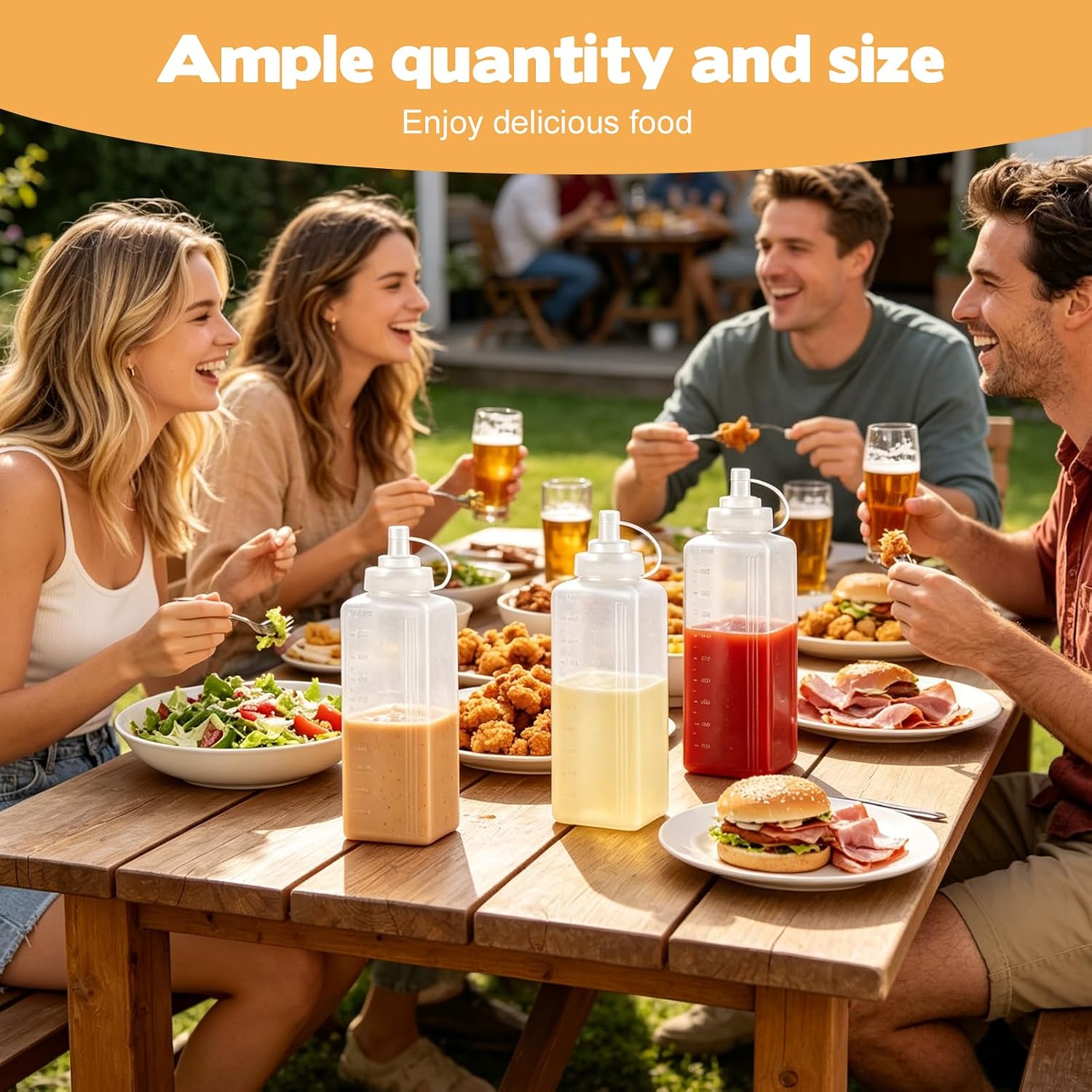 12 Pack 1 QT Large Condiment Squeeze Bottle for Sauses, 34oz Wide Mouth Liquids Dispenser Bottles with Lid, For Ketchup, Taco, Marinara, Pasta, BBQ, Spaghetti, Tomato Sauce, Restaurant-Grade Design