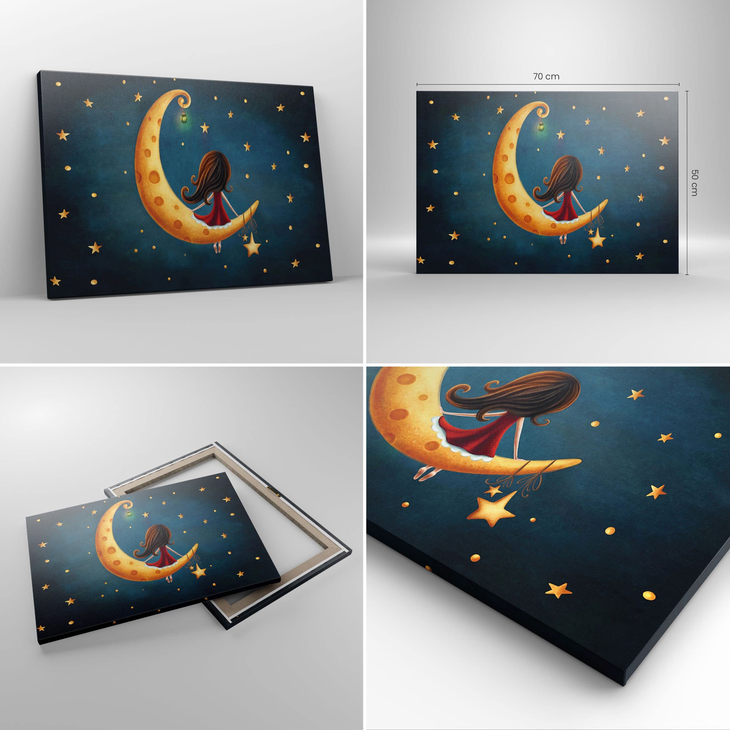 ARTTOR Lienzos decorativos Infantil Chica Luna Cuadro Sobre Lienzo Moderno 70x50cm Cuadros Decoracion Salon Dormitorio Cocina Cuadros Pared Imágenes Wall Art Prints Decor Canvas AA70x50-4683