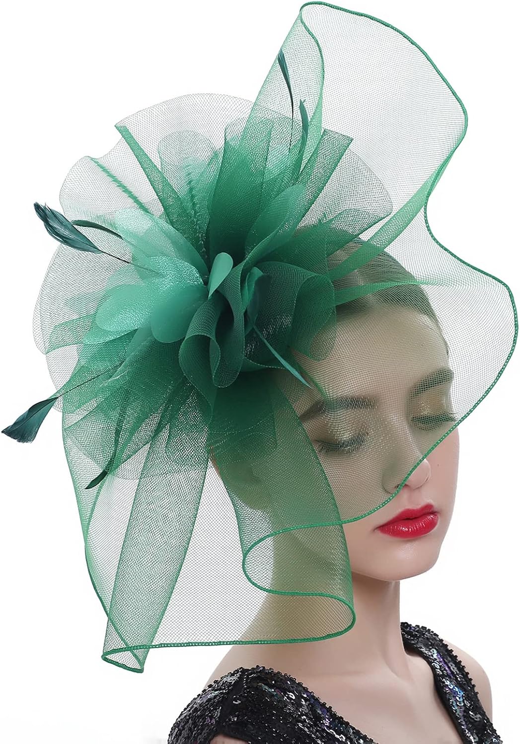 Z&X Sinamay Fascinator Hat Floral Feather Pillbox Derby Hats for Women Wedding Tea Party with Headband Clip - Image 4