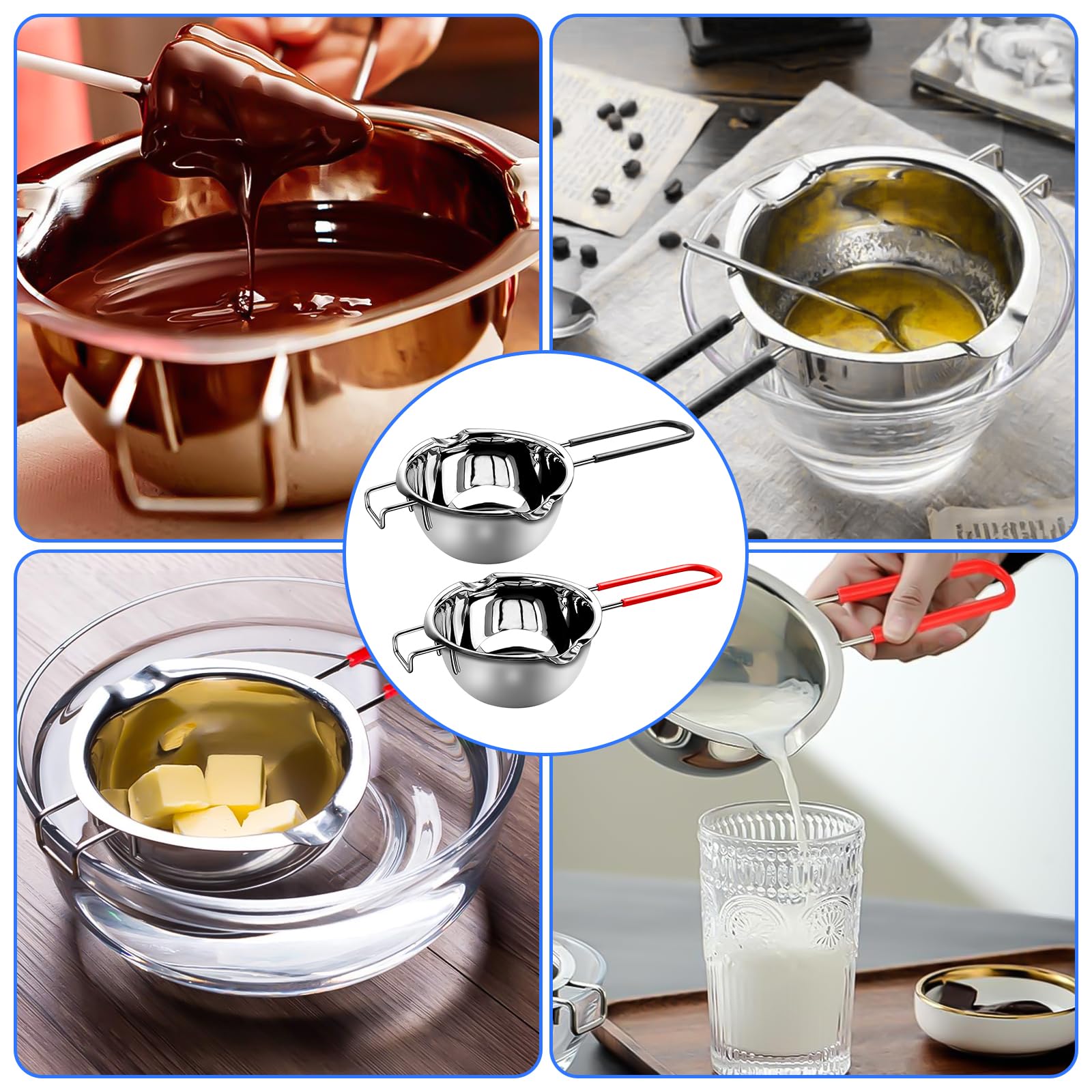Bain-marie Inox 2 Chaudières à Bain-Marie Acier Inoxydable - 400ml Et 600ml - Pour Chocolat, Beurre, Lait Set 2 Bols 400ml 600ml