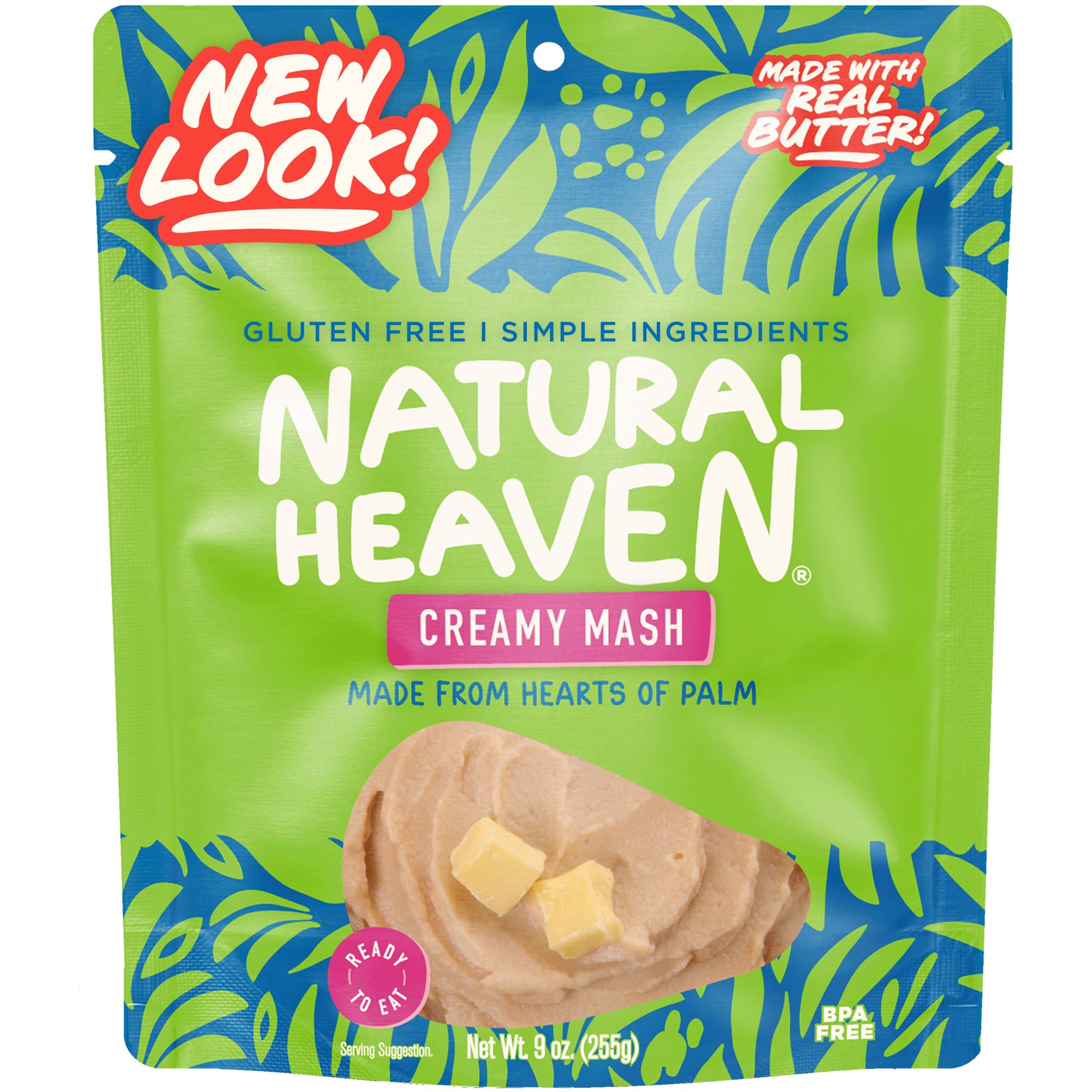 Natural Heaven Creamy Mash, Hearts of Palm – Naturally Rich in Potassium, Instant Mashed Potatoes, Keto & Gluten-Free Food, 9 Oz Ea