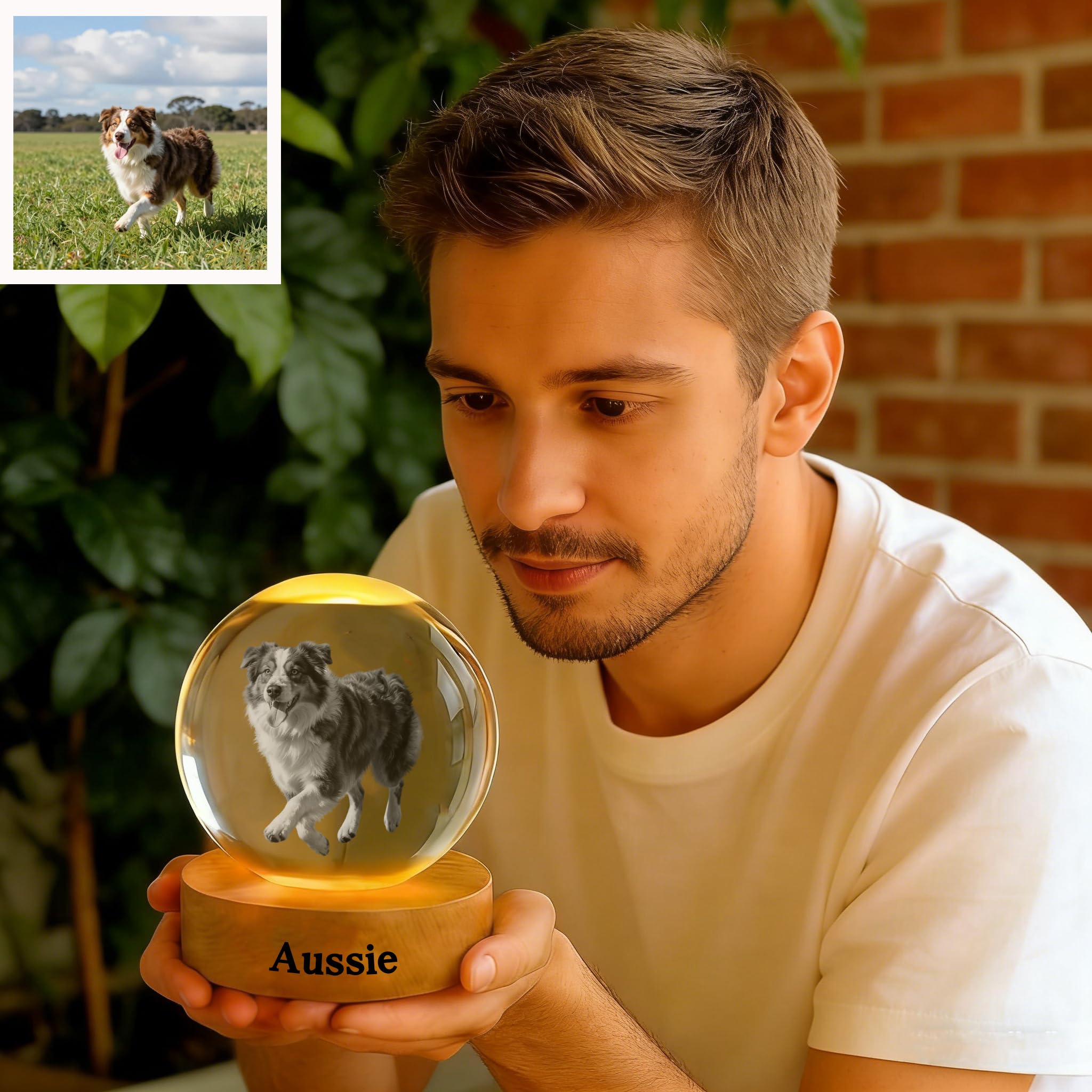 Personalizada Bola de Cristal Grabada con Foto, Regalo Conmemorativo para Amantes Familia Amigos Perros Redonda