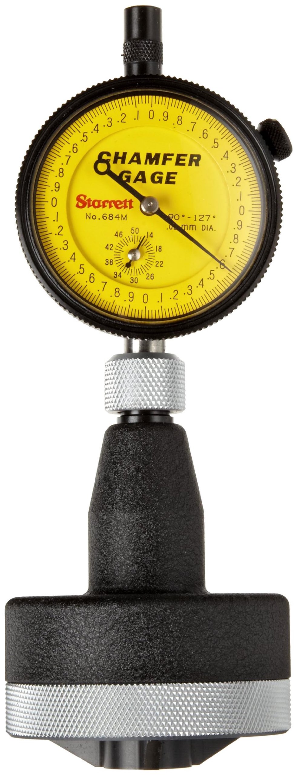 Starrett 684M-4Z Millimeter Reading Internal Chamfer Gauge With Yellow Dial, 90-127 Degree Angle, 25-50mm Range