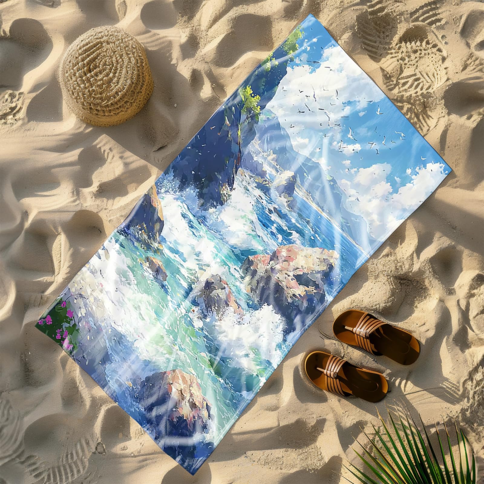 Tapis de Plage XXL Anti Sable Plage Rochers Brun Serviette Piscine Adulte,Natte De Plage Pliable, Voyage Accessoires De Plage Camping,Serviette de Bain Personnalisée