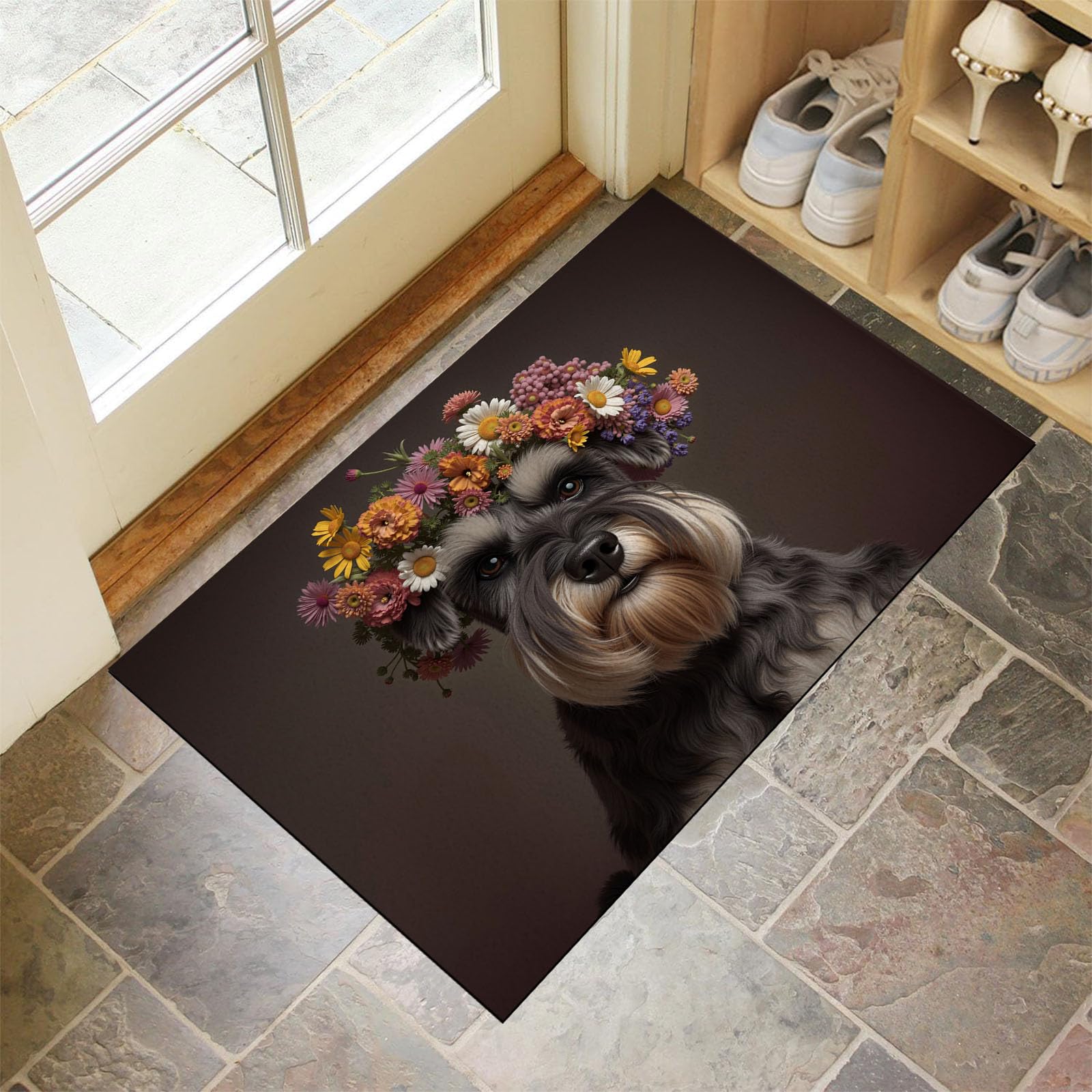 Paillasson attrape poussière grand tapis de sol antidérapant lavable machine 80x120cm chien