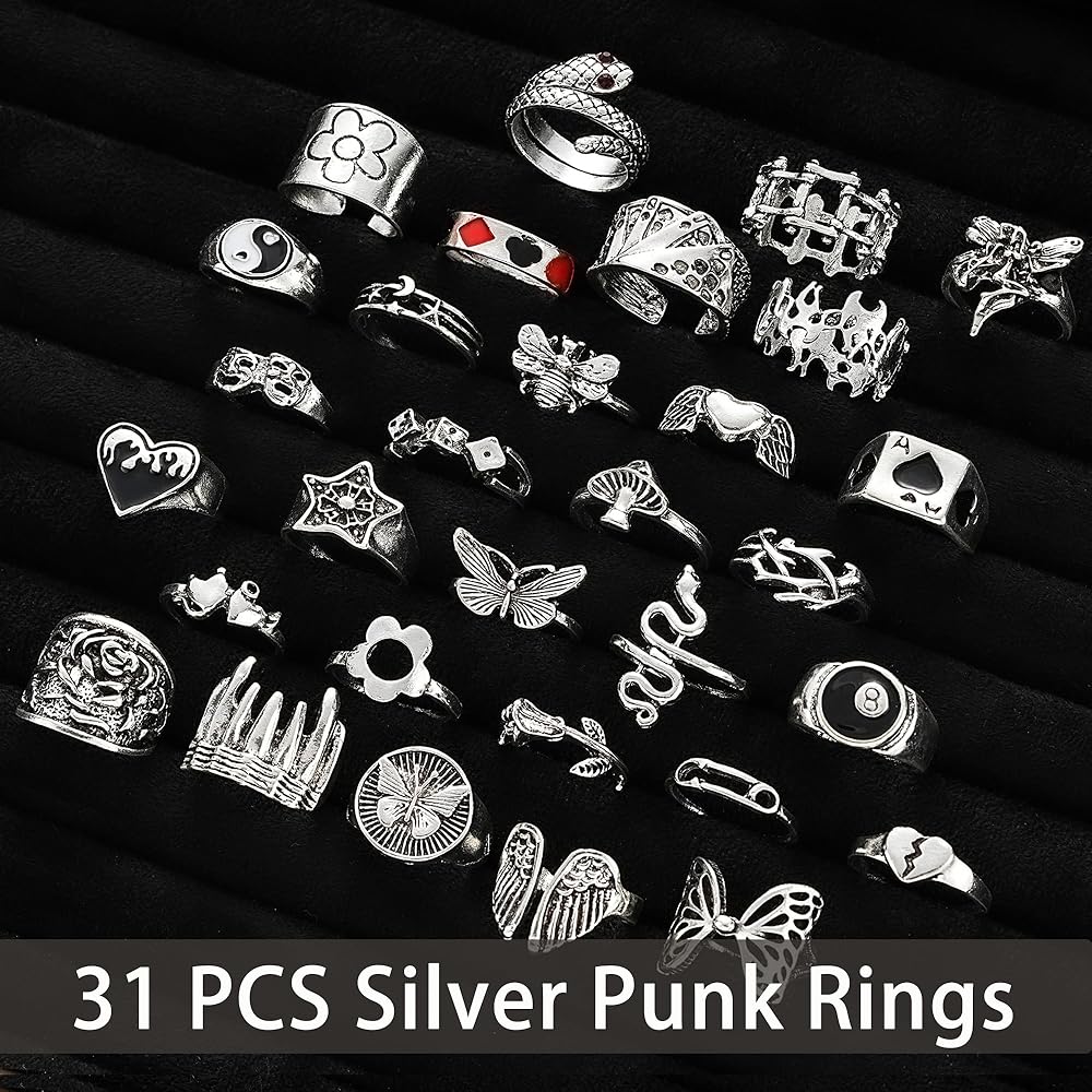 Vintage Silver Open Punk Rings for Men Women, 24PCS