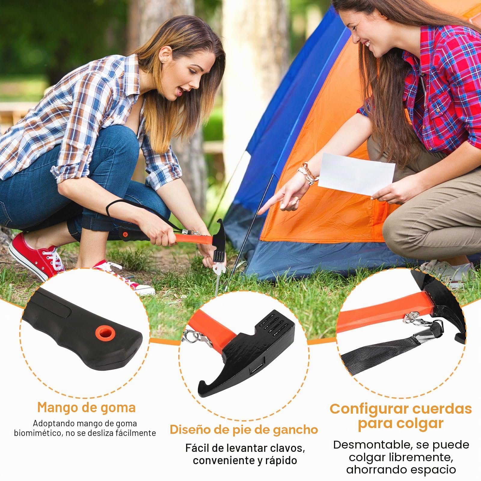 8 piquetas luminosas para tienda de campaña con martillo de camping multifunción y 4 unidades de 4 m reflectantes cuerdas tensoras y estacas bolsa de almacenamiento, accesorios para camping al aire