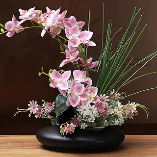 SYDDOL 17" Artificial Orchid Flowers with Pot Decorative Large Phalaenopsis Real Touch Faux Orchid Arrangement for Home Office Living Room Table Centerpiece Desk Decor