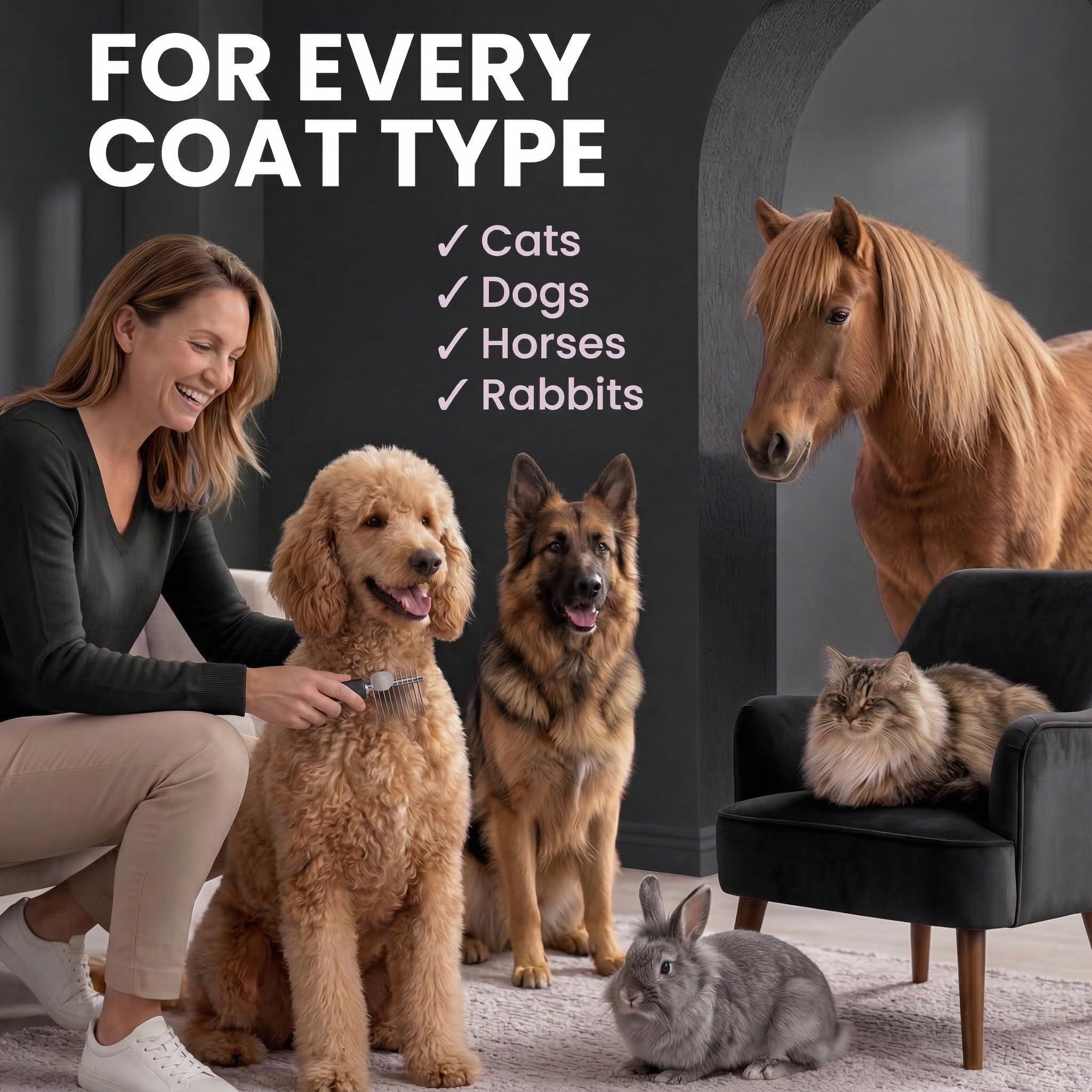 Pettine per cani e gatti, con lame di sicurezza lunghe in acciaio da 6,3 cm, per districare i peli opachi o annodati del sottopelo (nero, pettine per smorzare)