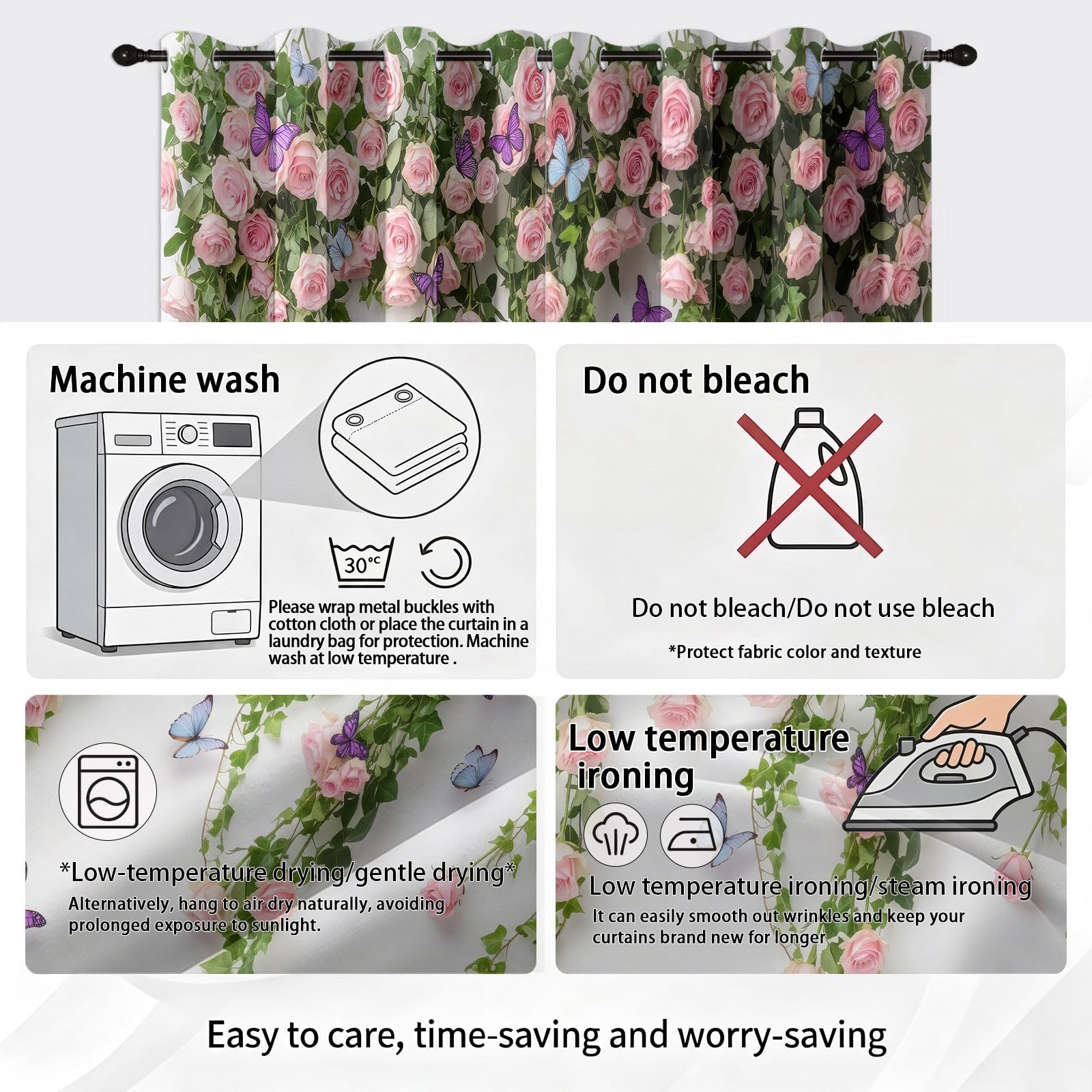 Rideaux Occultant Floral Animal, Rideaux Occultant Couronne De Fleurs Rustique Rideau Thermiques Isolant Anti Froid et Chaleur Rideau à Oeillets pour Chambre À Coucher, 2 PCS, 140L X 260H cm