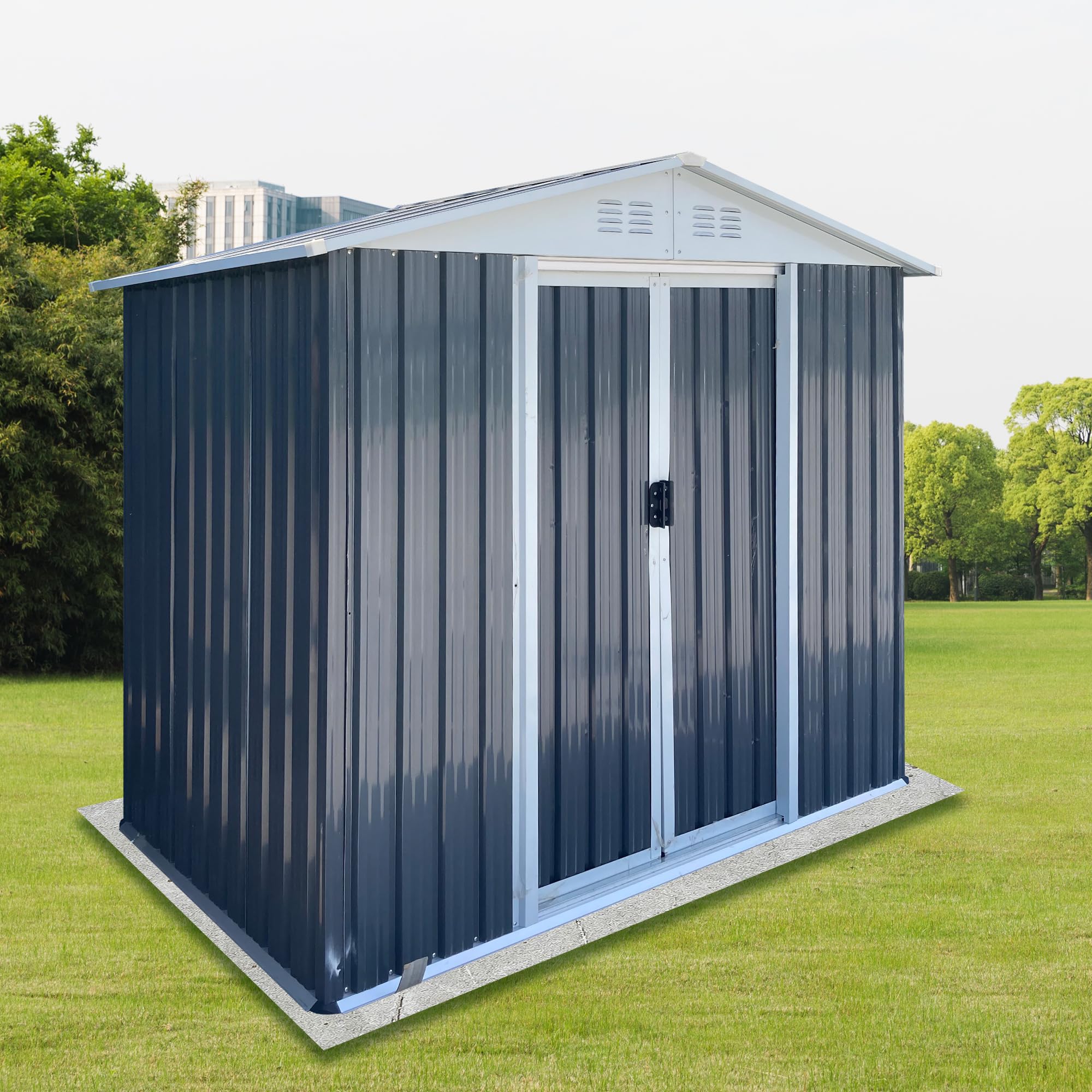 6x4 feet outdoor storage shed, metal garden tools shed with aluminum alloy frame and metal frame foundation for grilling equipment, firewood,sporting goods (6x4 ft)(incomplete)
