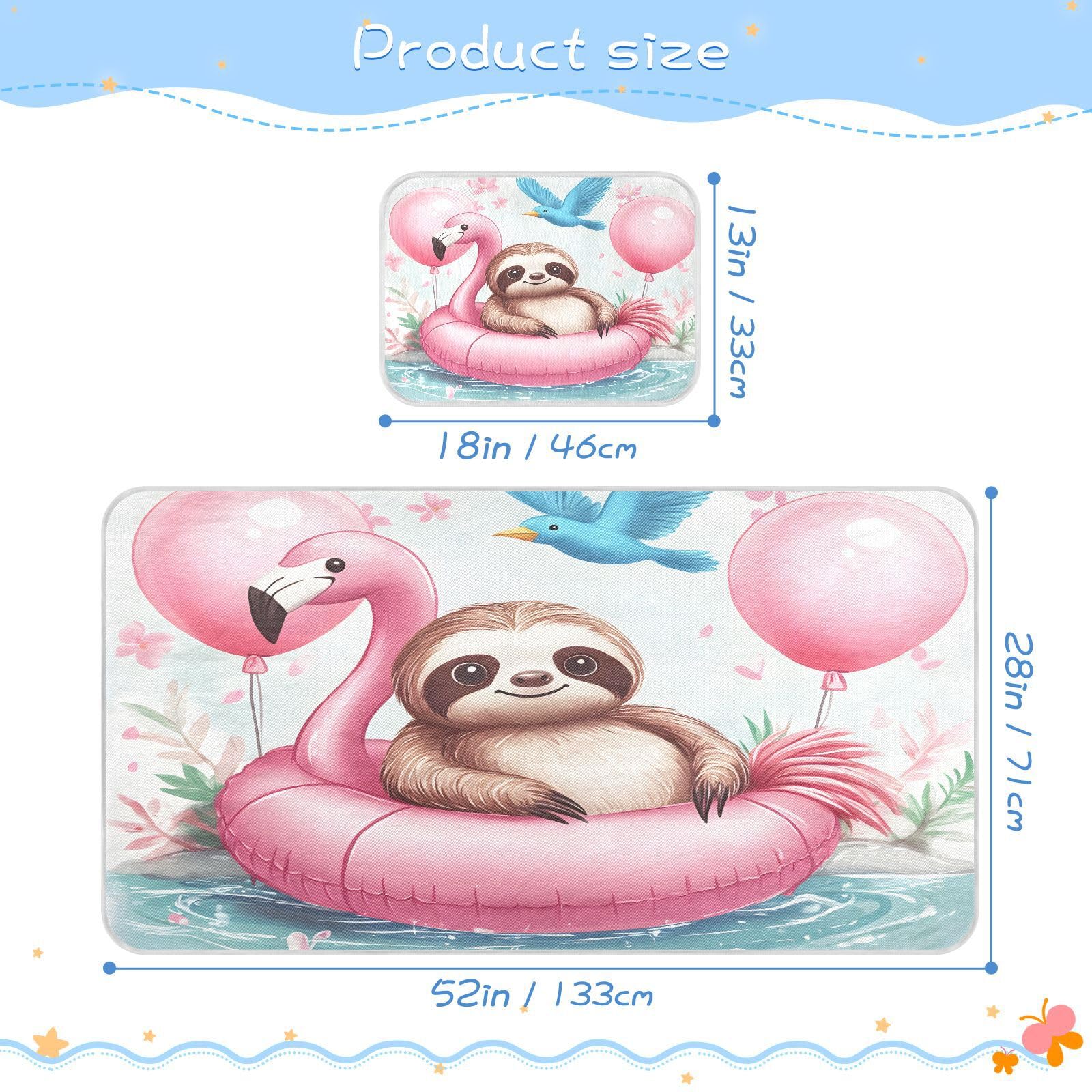 Bolaz Summer Sleeping Bed Pad, Sloth Flamingo Cooling Mattress Set Breathable Bed Mat Ice Silk Mat + Pillow Cover for Toddler Boys Girls