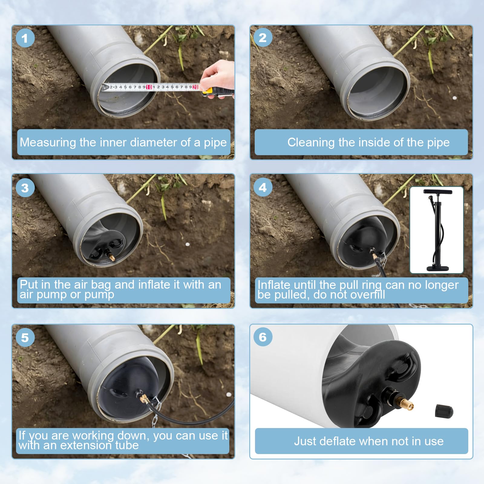 4 Inch Inflatable Pipe Plug Sewer Test Plug with 39.37" Hose and Chain, Inflatable Balloon Rubber Plug for Water Pressure Testing, Water Flow Blocking, and Pipe Leak Inspection - 4