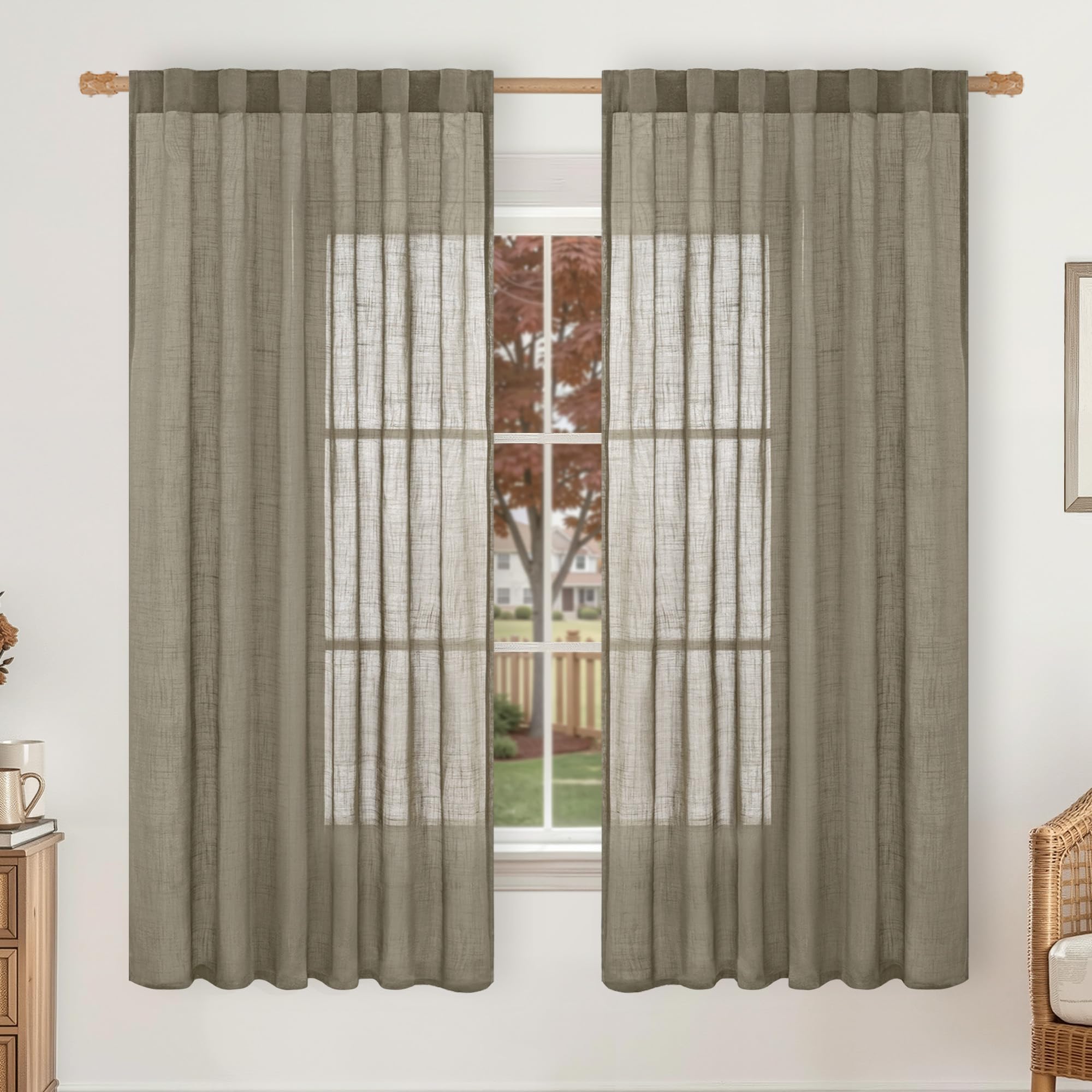 LAMIT Natural Linen Semi Sheer Curtains 84 Inches Long 2 Panels, Living Room Linen Textured Light Filtering Drapes Back Tab and Rod Pocket Neutral Window Panels for Bedroom/Sliding Door, 52 x 84 Inch — view 60