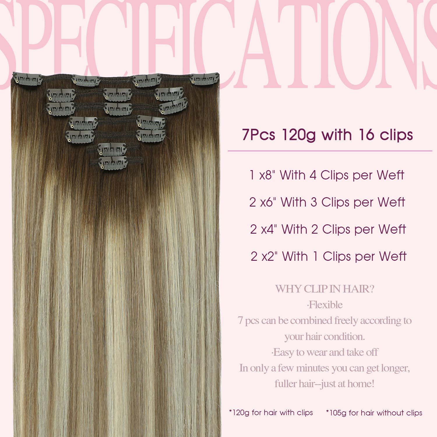 Pinkpearl Clip in Extensions Echthaar 40cm #3/8/22 Balayage Remy Natürlich