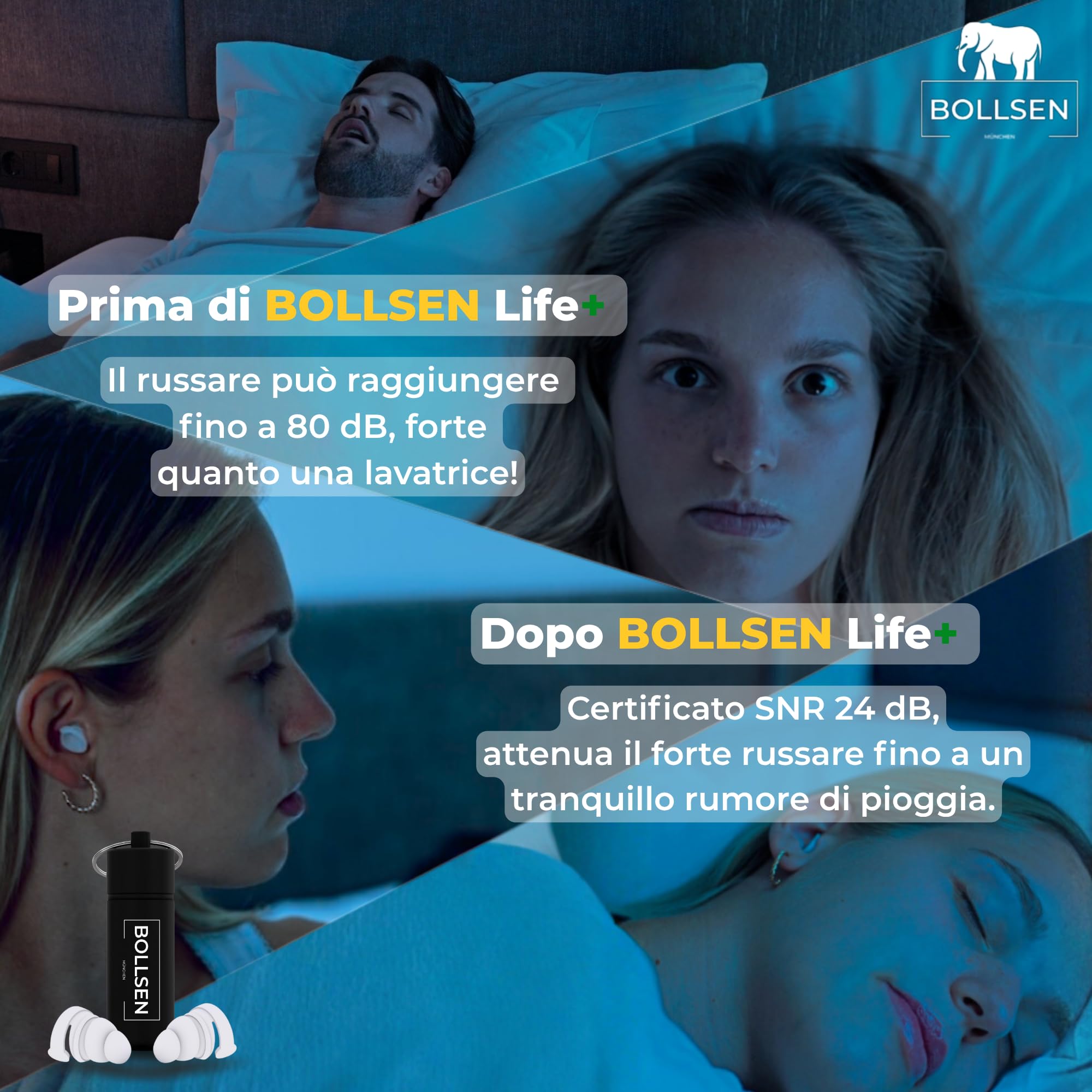 BOLLSEN Life+ Tappi per Dormire – Tappi in Silicone Antirumore – Attenuazione del rumore SNR 24 dB – Comodi da indossare tutto il giorno e la notte – Resistenti e riutilizzabili fino a 100 volte (3)