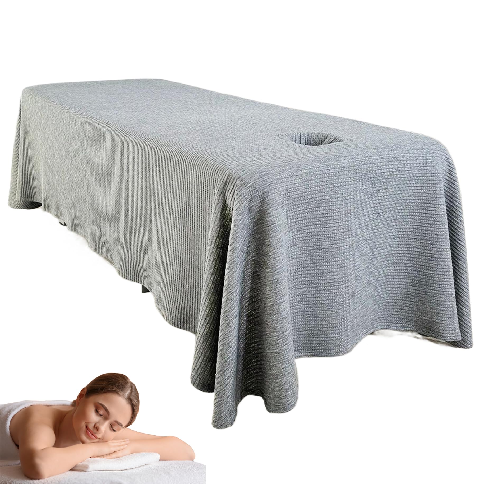 Comebachome Massage Bed Sheet, Breathable Massage Table Skirt with Face Hole, Washable Reusable Beauty Bed Cover, Spa Cover for Salon, Grey, Utilisation intérieure