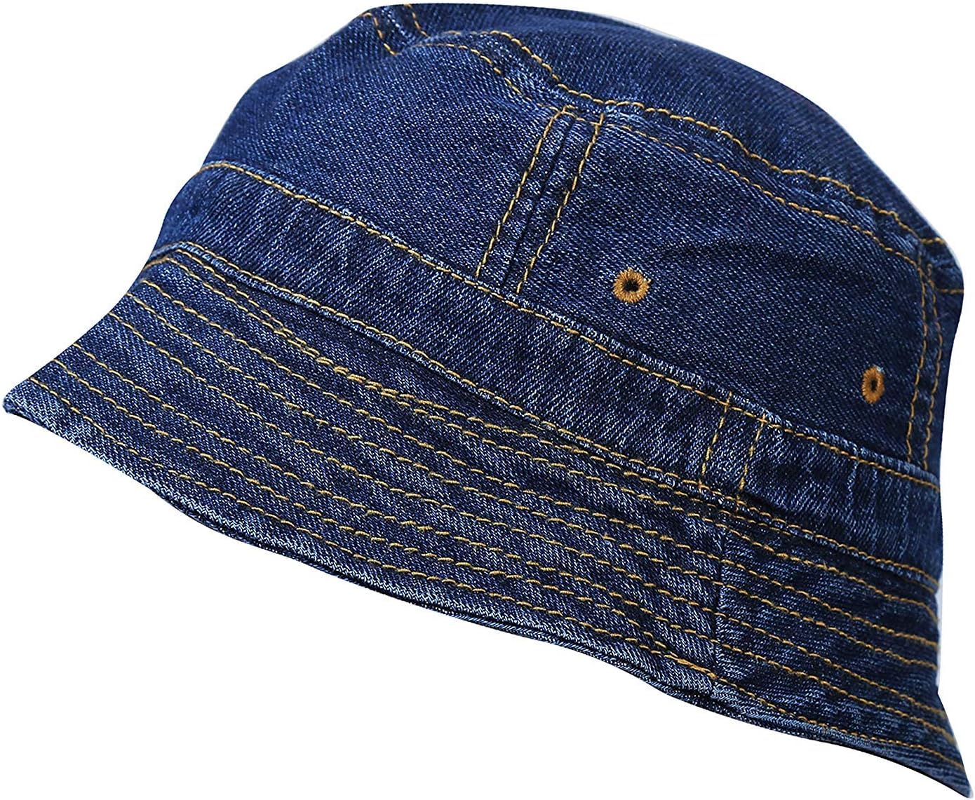 Zacharias Cotton Men's Fishermen Denim Bucket Hat (Pack Of 1) (Fishermen-Gold_Blue_Free Size)