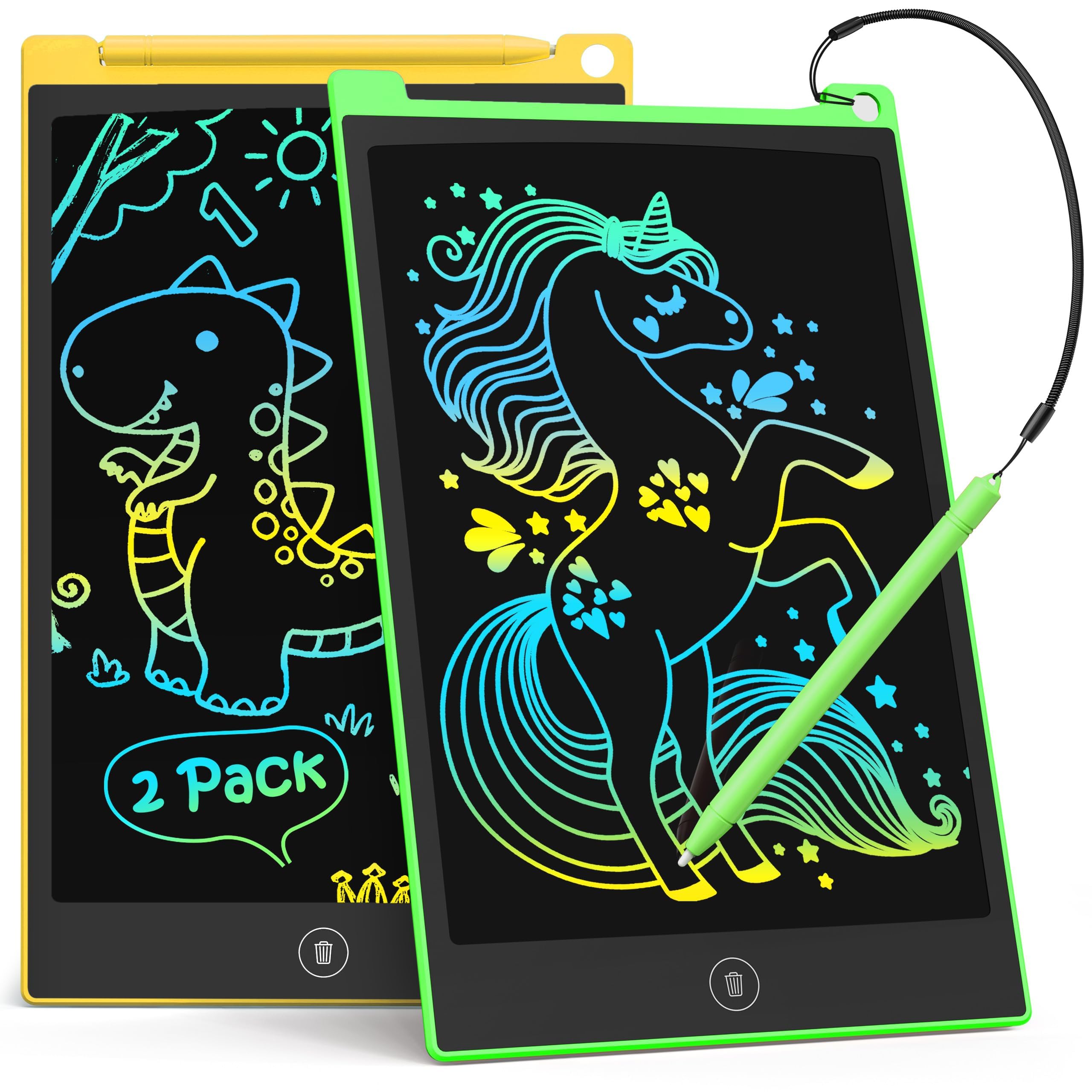 TECJOE Paquete de 2 tabletas de escritura LCD, 8.5 pulgadas, tablero de garabatos colorido para niños, bloc de dibujo reutilizable borrable, juguetes de aprendizaje, regalos para niños y niñas de 3,
