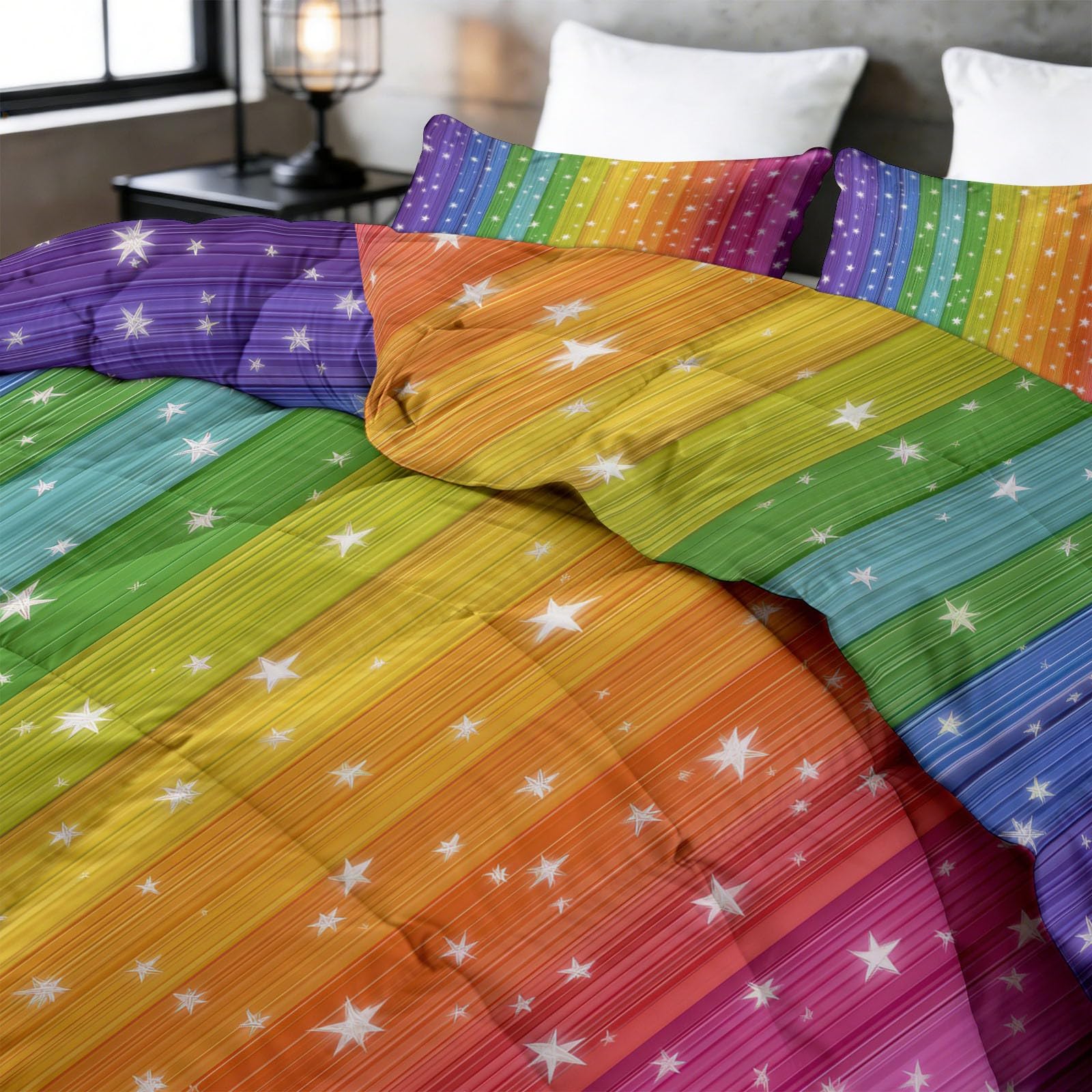Bunte Vertikale Streifen Bettdecke 200 x 200 cm 4 Jahreszeiten Steppdecke, Geometrisch Waschbare Ganzjahresdecke Kinder Bettwaren Set Kinderzimmer Spielzimmer Bettdecke Ohne Bezug