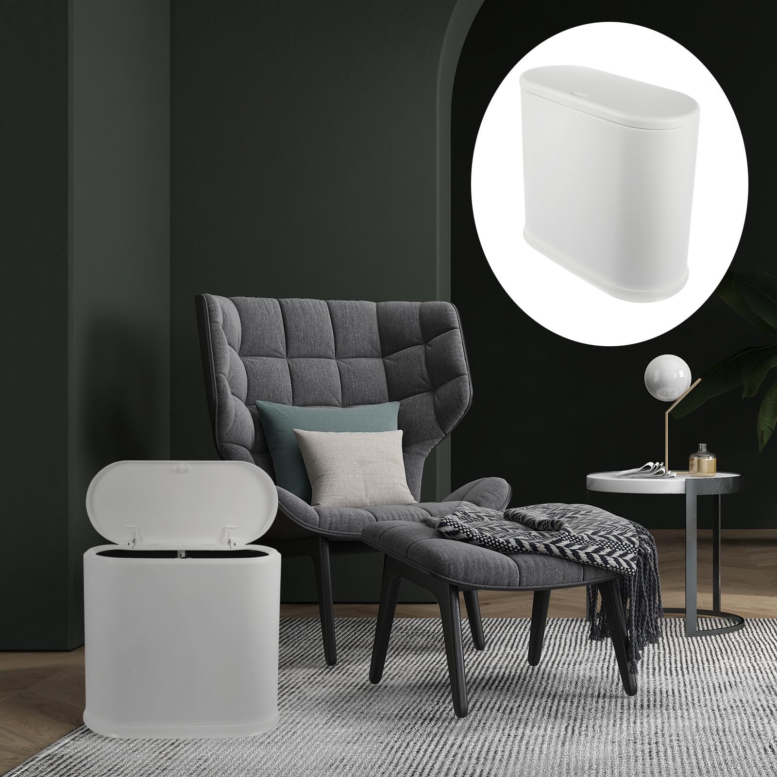 BESTOYARD Cubo de Basura Estrecho con Tapa Práctico de Plástico Pp Blanco para Baño y Oficina Almacenamiento de Residuos con Diseño Simple