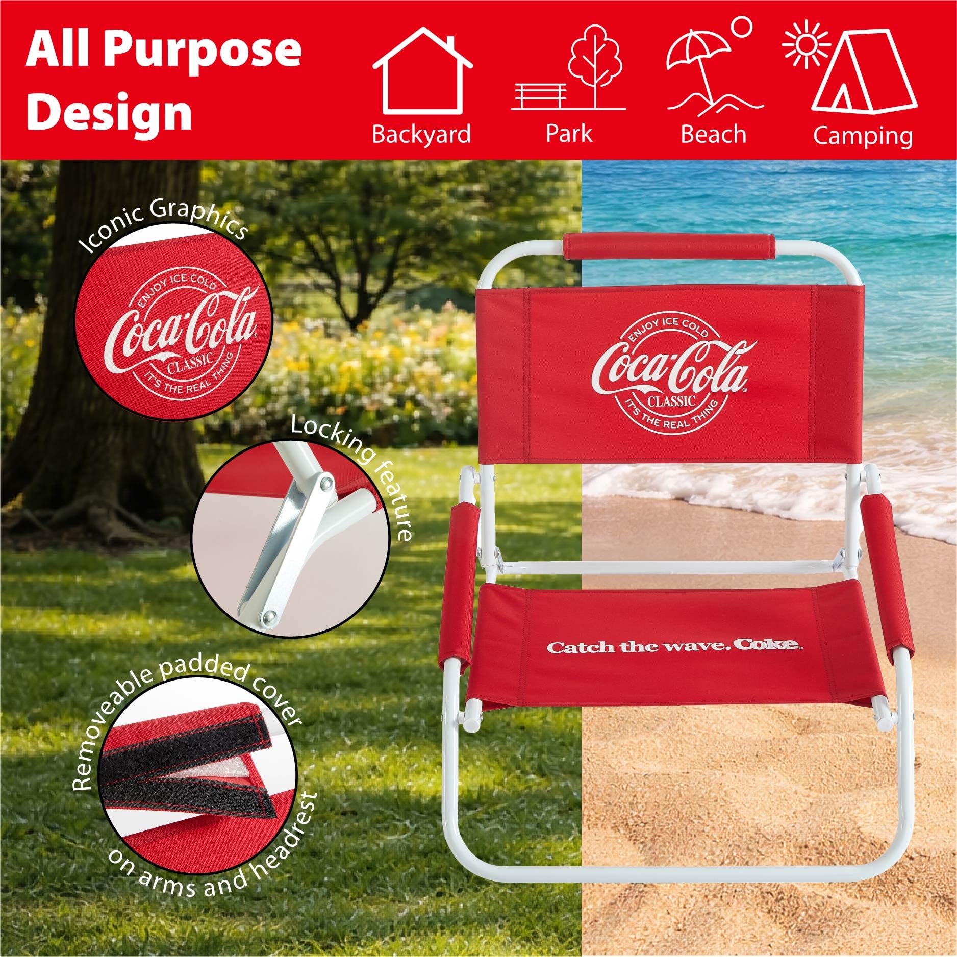 Coca-Cola アウトドアチェア 赤・バック Amazon.co.jp: Coca Cola ロービーチチェア ポータブル折りたたみ