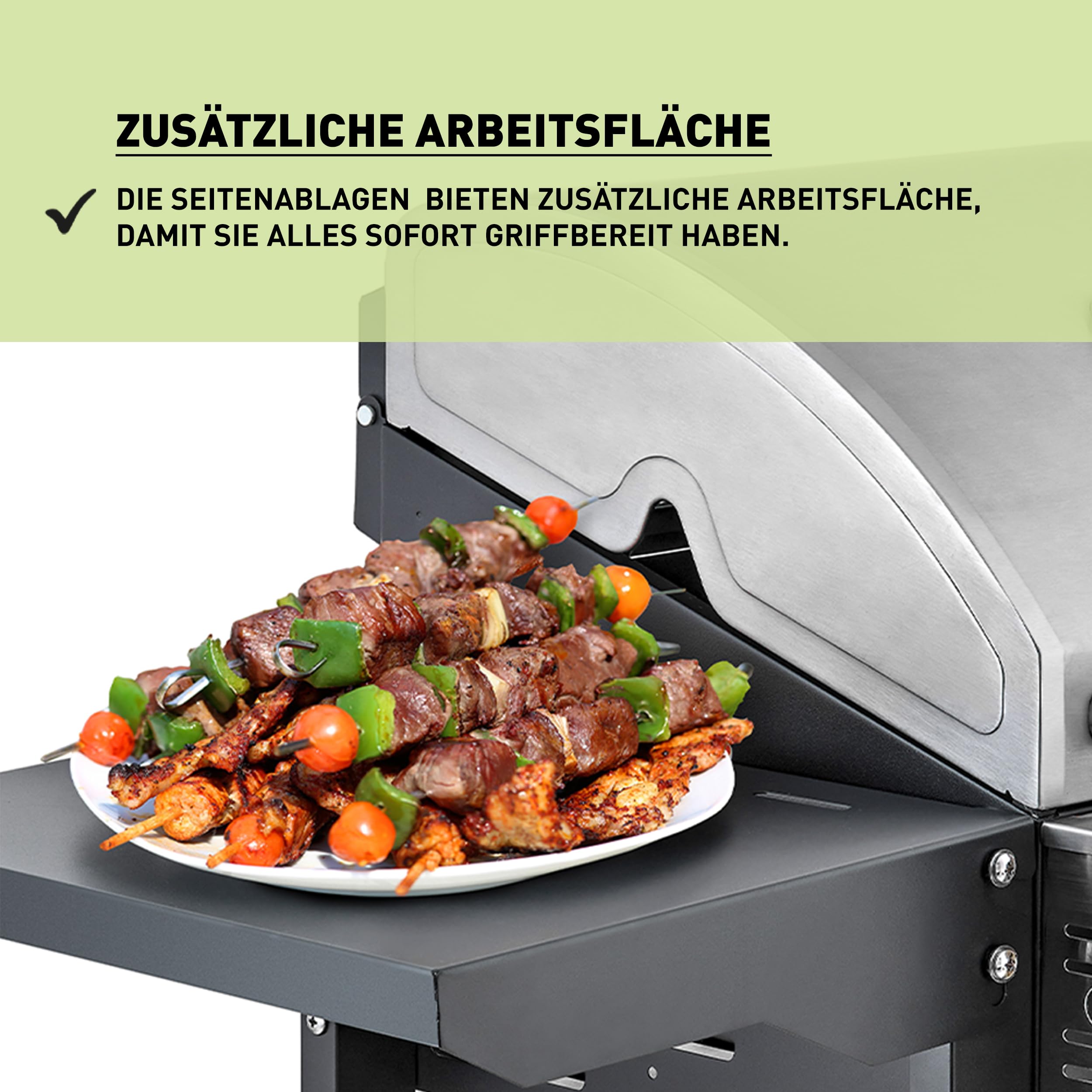 Heinrich´s Gasgrill, Grillwagen, 2Flächen Brenner aus Edelstahl, Balkon-Grill auf 2 Rädern, BBQ-Grill, Seitenablage klappbar, stufenlose Temperatursteuerung, Temperaturanzeige