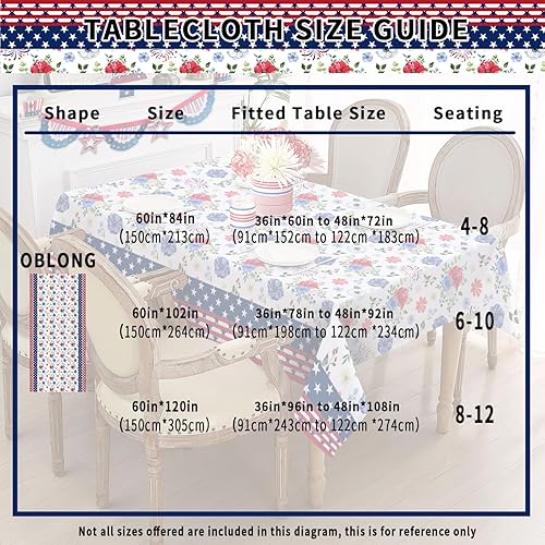 Miniatura 7 de ZORKET Mantel rectangular para el 4 de julio, 60 x 84 pulgadas, mantel patriótico, bandera estadounidense del Día de la Independencia, diseño floral