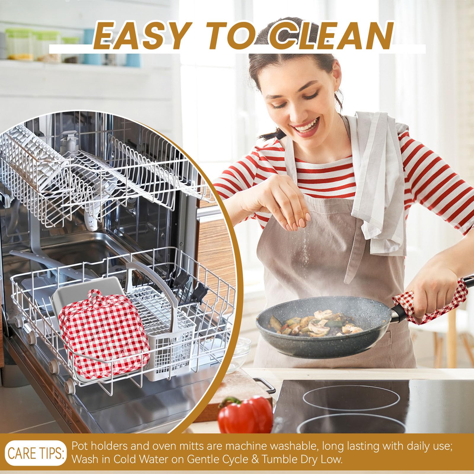 Set di 6 presine da cucina a scacchi, in cotone, resistenti al calore, guanti da forno e presine (rosso a scacchi)