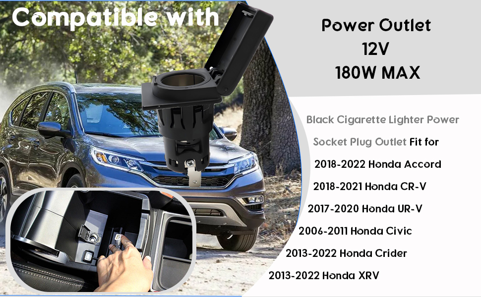2017 honda civic cigarette lighter Inner Cigarette Lighter Power Socket Plug Outlet Compatible with Honda CRV  Civic Accord Crider XRV(Replace# 39624-TRN-H01 39624-T6D-H01)-BLACK,  Pigtails & Sockets