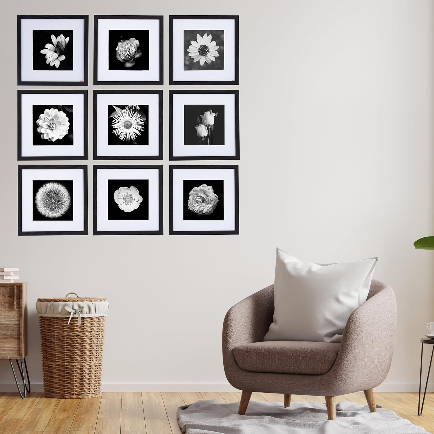 INNOVATIVE HAUS 12x12 Picture Frame Black - Display 8x8 Picture with Mat or 12x12 Photos without Mat - Square Photo Frame - Square Collage Wall Decor - 9 Pack