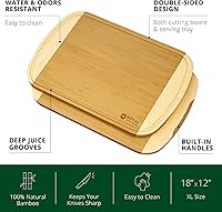 Vista 2 de ROYAL CRAFT WOOD Tablas de cortar de madera para preparar comidas y servir en la cocina, juego de tablas de servir de madera de bambú con asas