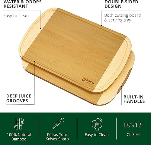 Vista 2 de ROYAL CRAFT WOOD Tablas de cortar de bambú para cocina, tablas de cortar de madera con ranura para jugos, juegos de tablas de cortar de madera