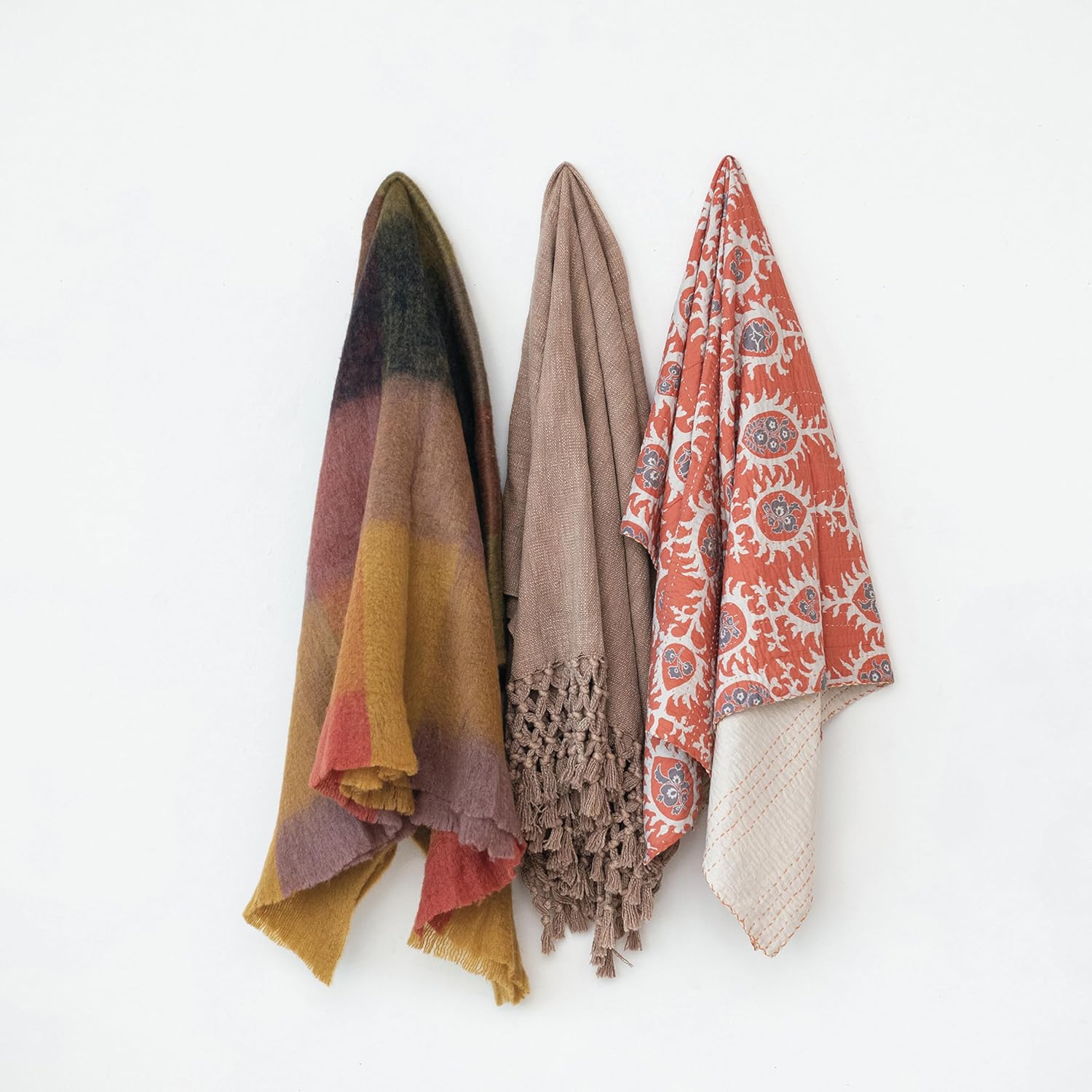 Creative Co-Op Bohemian Cotton Slub Throw with Crochet and Fringe, Brown - Image 3