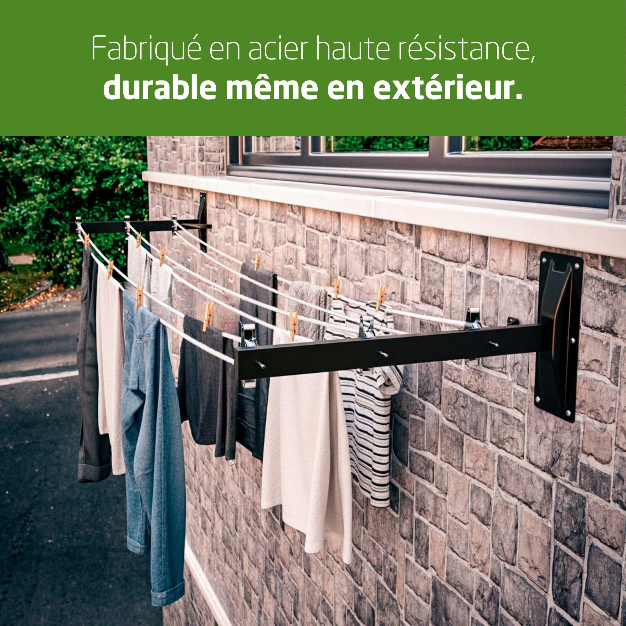 Amig - Étendoir Mural latéral Mod. 3 - Séchoir Mural Rabattable pour Linge - Structure résistante et Installation Pratique - 80 x 40 cm - Acier - Finition Noire