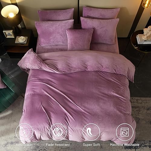 Miniatura 9 de SE SOFTEXLY Funda de edredón de terciopelo tamaño Queen, funda de edredón de franela suave de 3 piezas, funda de edredón de terciopelo sedoso
