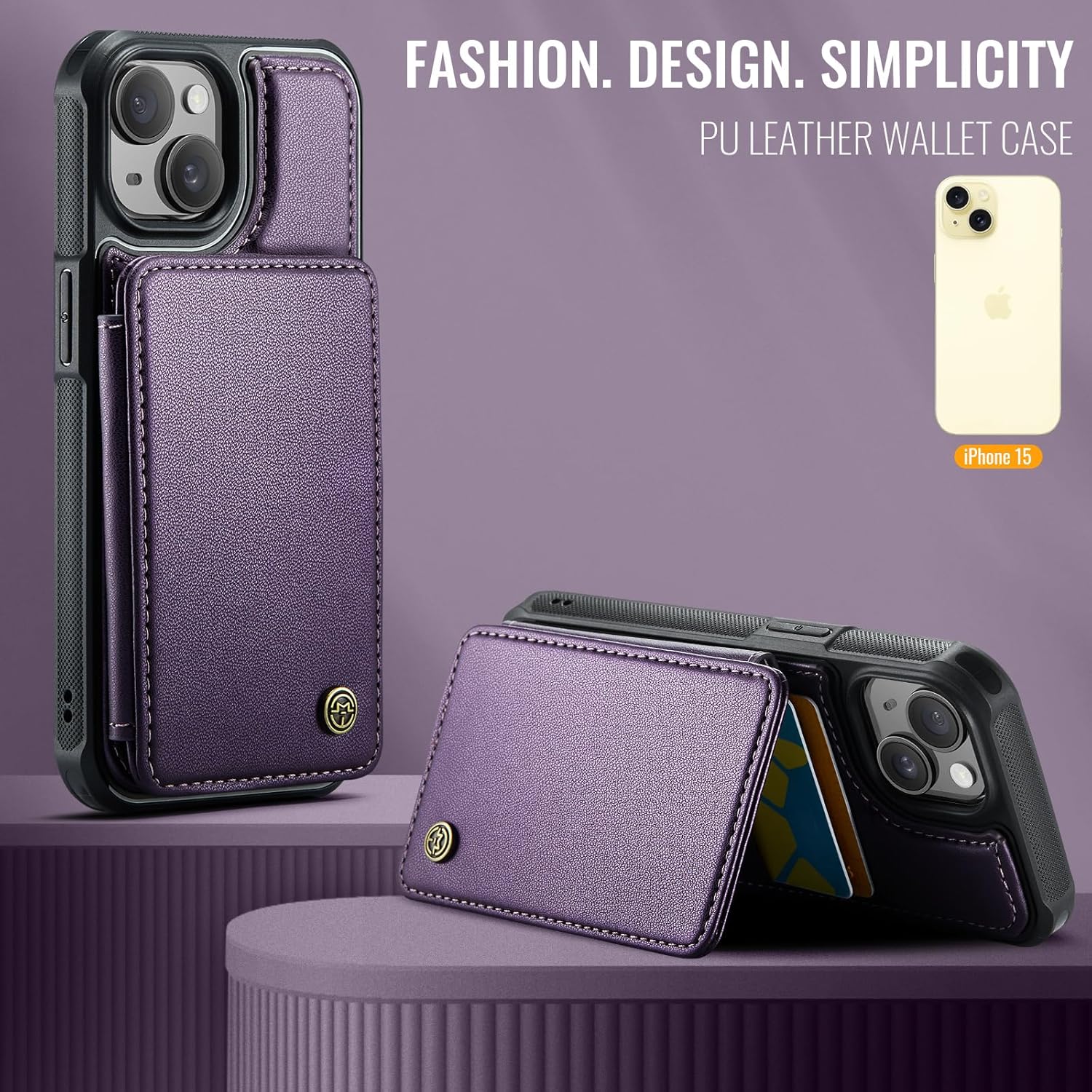 Vinich for iPhone 15 Wallet Case with Card Holder, RFID Blocking Credit Slots Kickstand Shockproof Phone Cover Fit for iPhone 15 6.1" Purple | with Card Holder, RFID Blocking, Credit Slots, Kickstand, Shockproof, for Women Men - Image 8