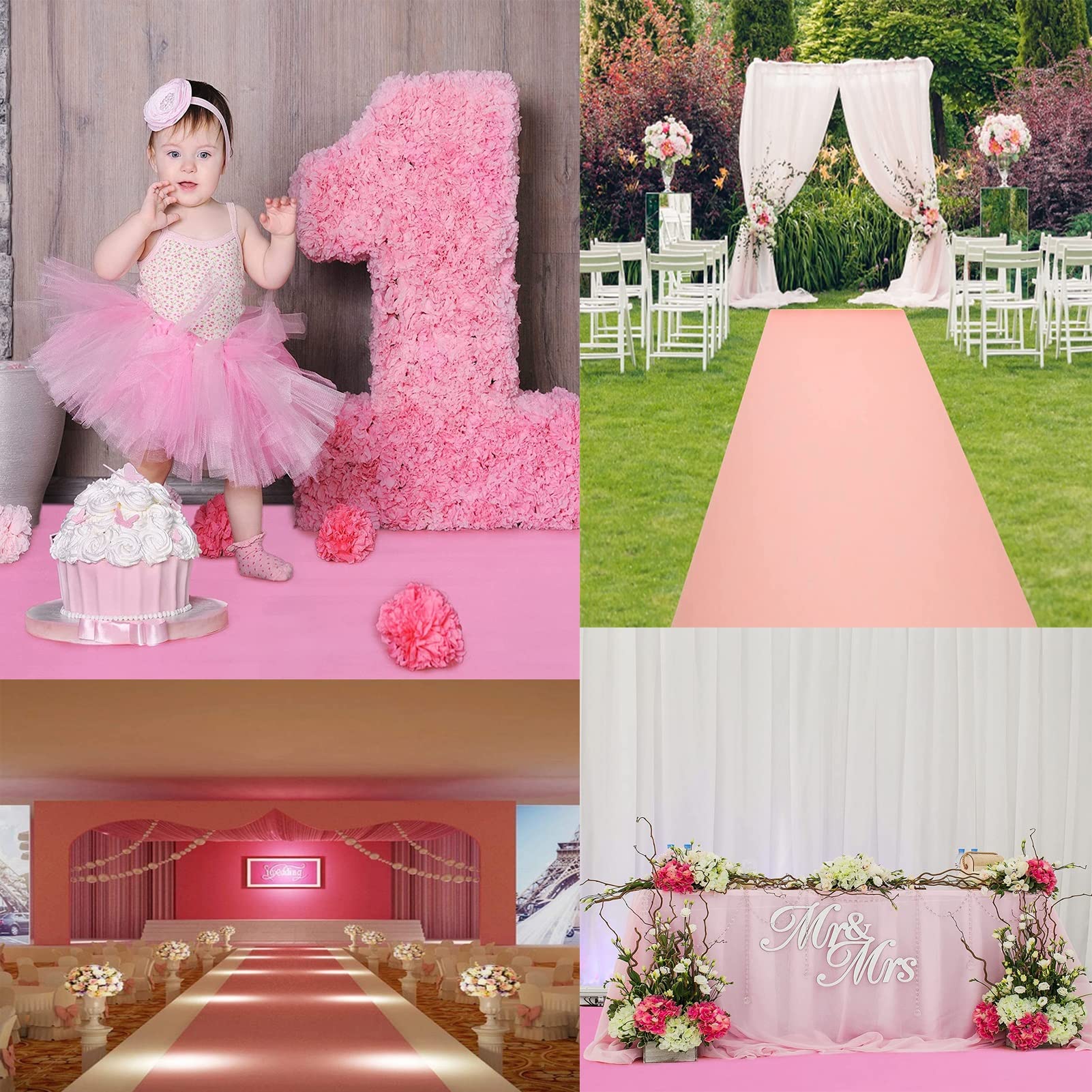 Tappeto Runner per Matrimonio, Rosa per Passerella Tappeto da Pavimento 2 mm di Spessore Rotolo Runner per Pista Antiscivolo per Compleanno Decorazione da Spiaggia all'aperto Celebrazione di Apertura