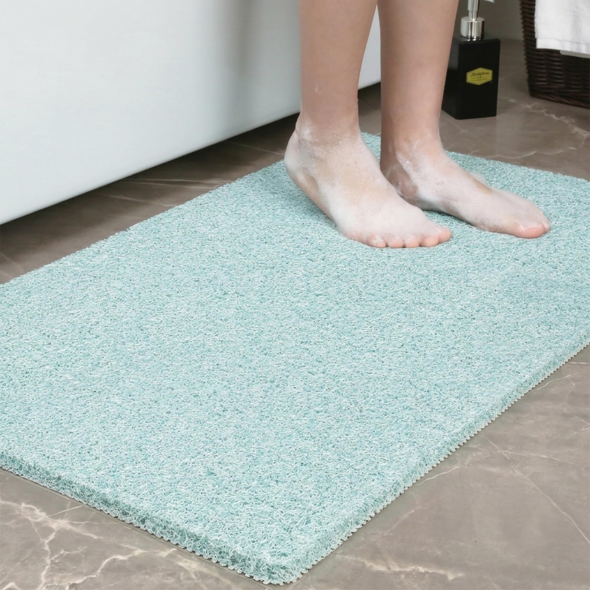 Photo 1 of 0.6" Extra Thick Non Slip Bath Mat, Shower Mat with Drain, Quick Drying Bathtub Mats for Inside Shower, PVC Loofah Shower Mat, Foot Scrubber for Floor, Bathroom, Home, Kitchen, Wet Areas, 27x16 Inches