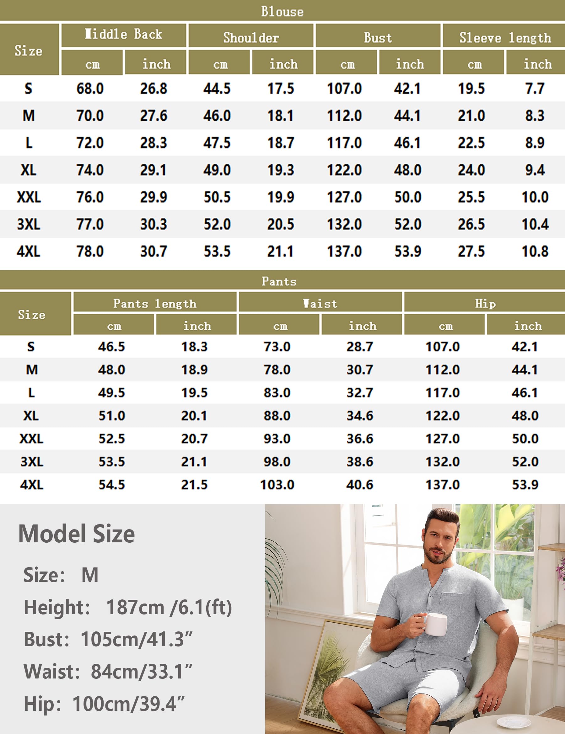 Demegimi Pigiama Uomo Estivo 2 Pezzi Maglia Manica Corta con Bottoni Pantaloncini Pigiama Notte Loungewear