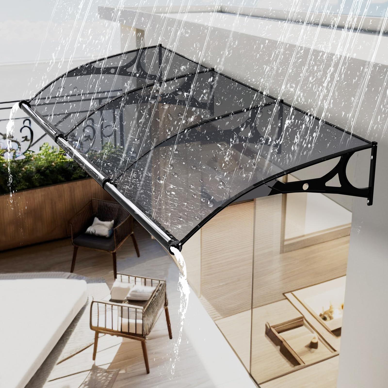 Marquesina Exterior Tejadillo Toldos Ventana Balcon Exterior Soporte Silencioso De Aleación De Aluminio, Gran Capacidad De Carga, Resistente A La Lluvia Y A La Nieve, Fácil De Instalar