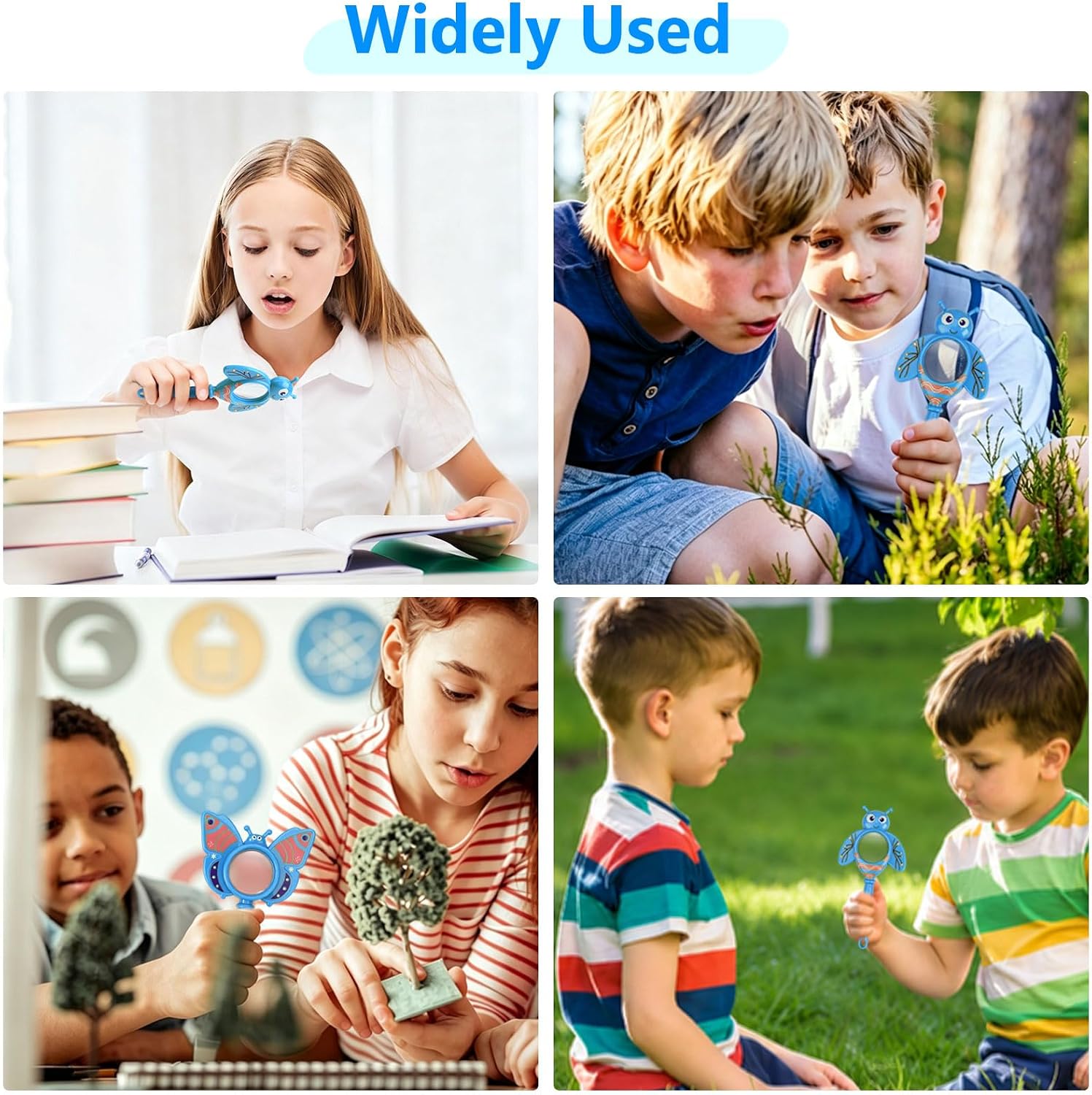 3PCS Insect Magnifying Glass for Kids, 3X Handheld Magnifier (Blue)